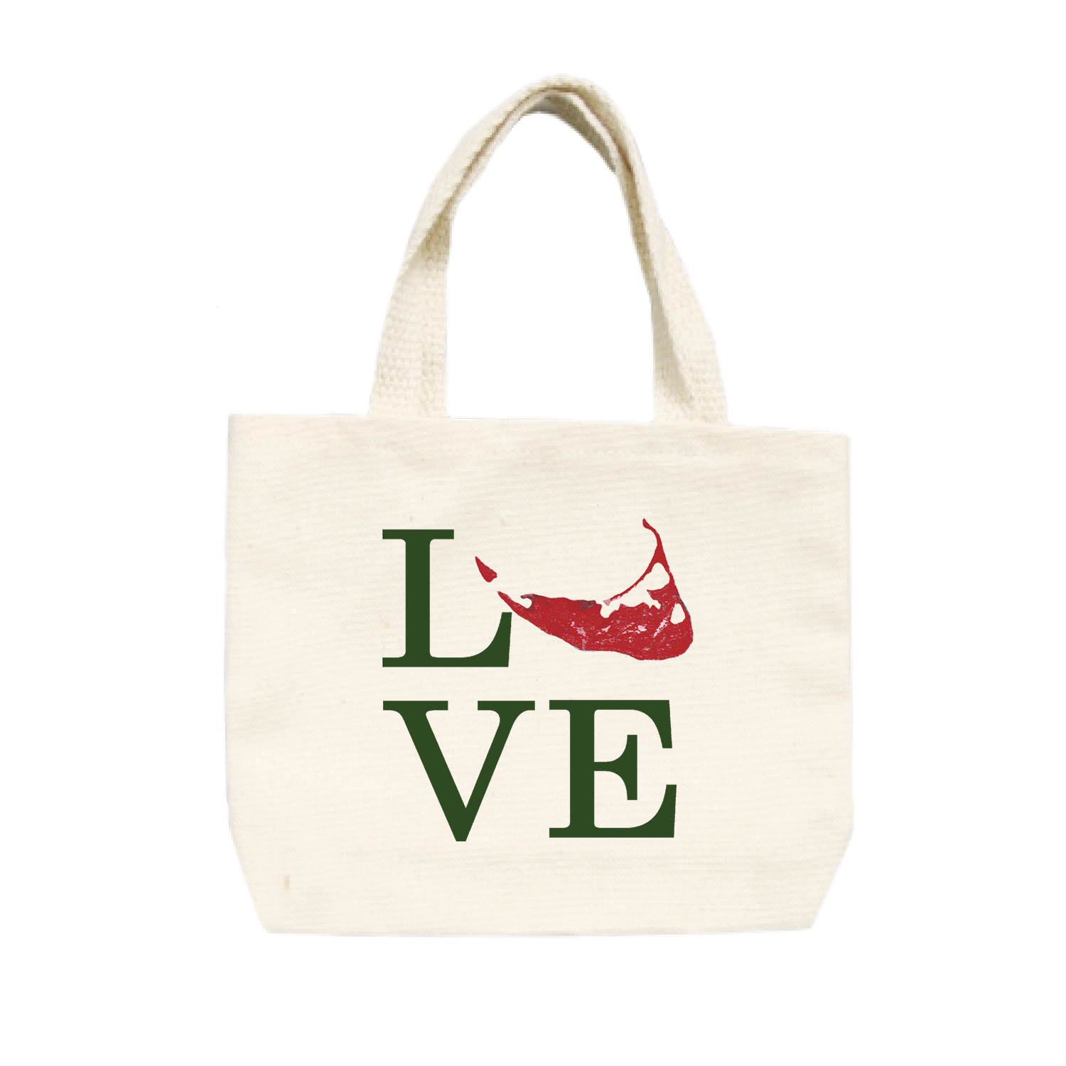 love nantucket island in red and green small tote