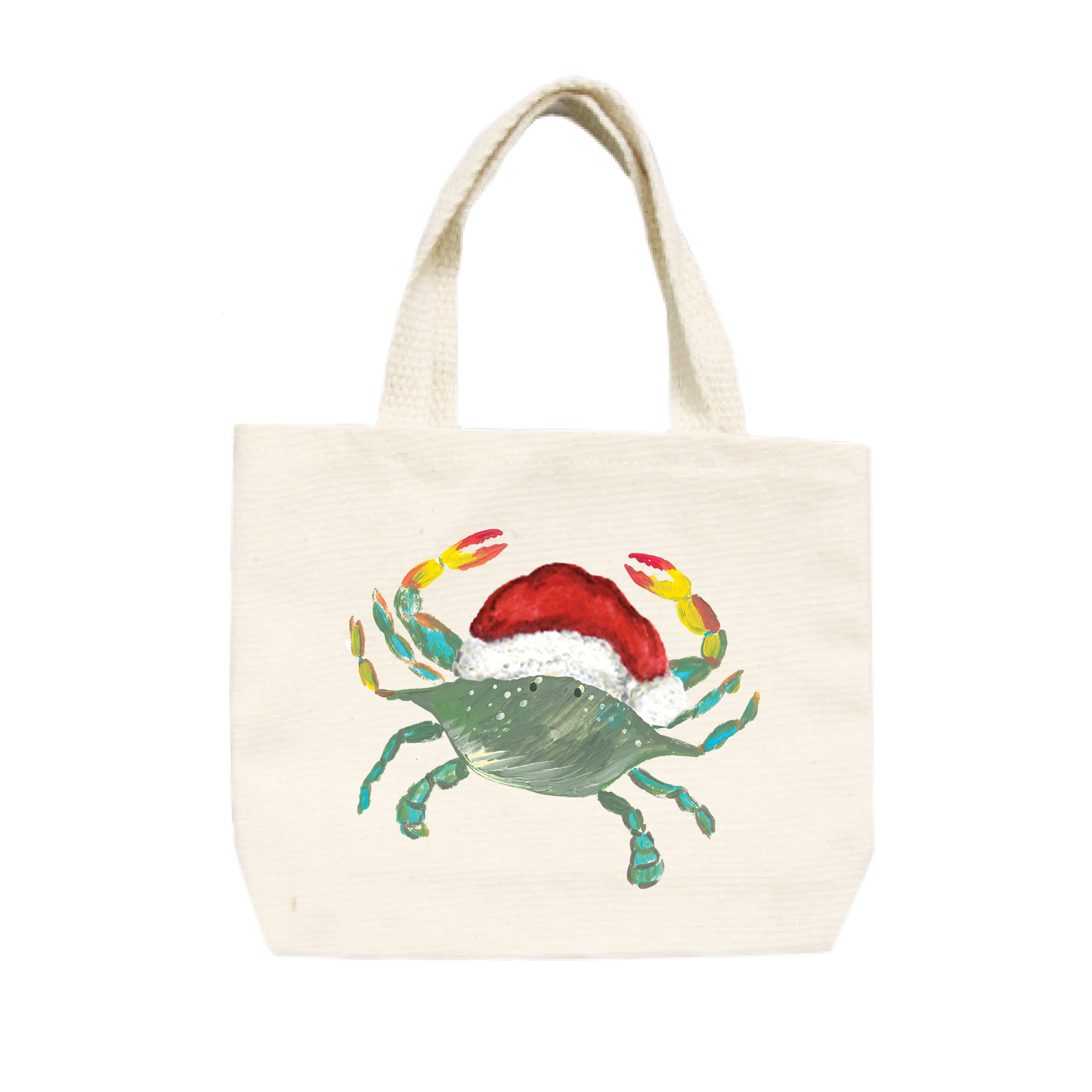crab with santa hat small tote