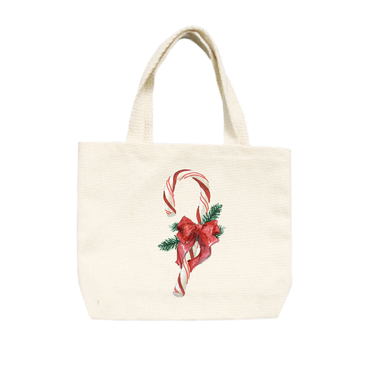 candy cane with bow and evergreens small tote