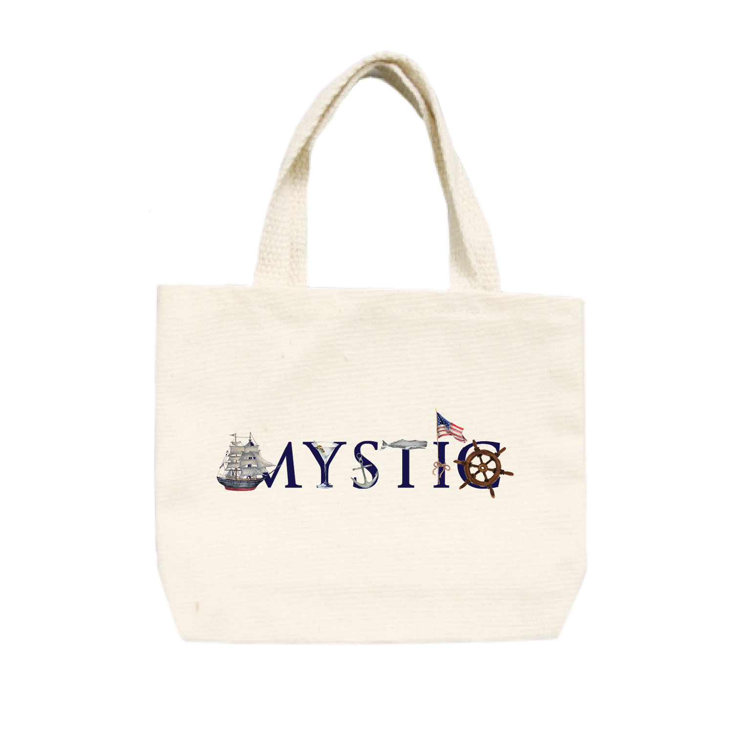 mystic with martini and flag small tote
