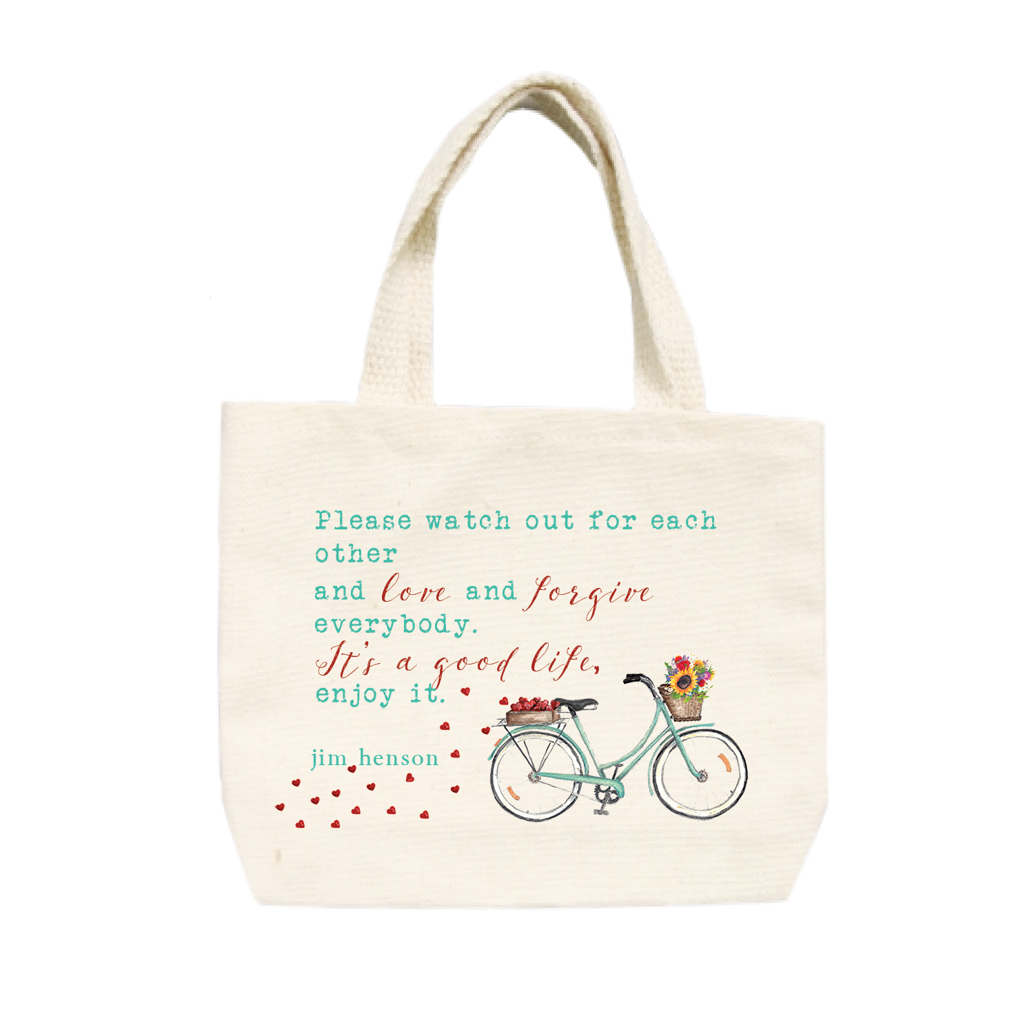 wildflower bike with jim henson quote small tote