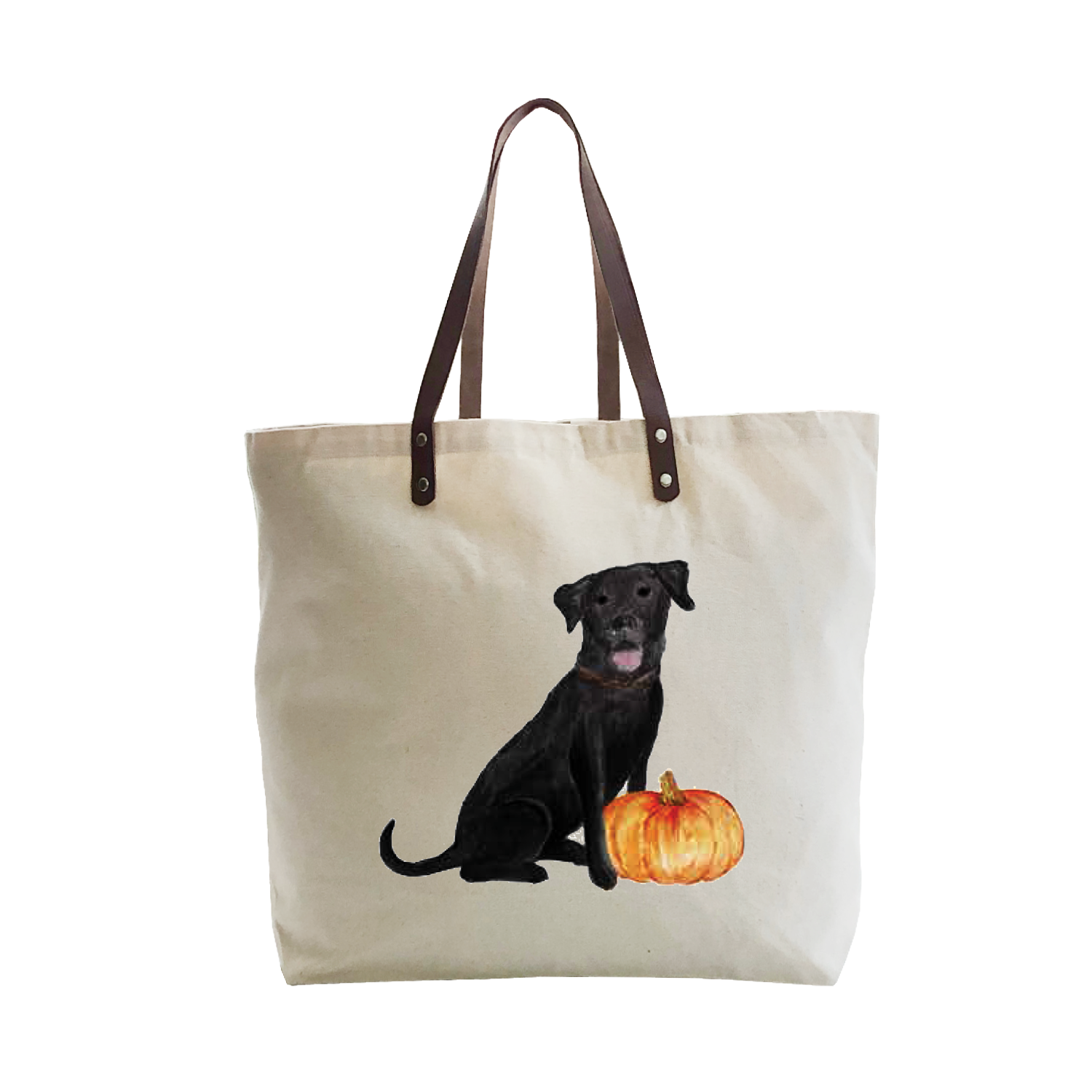 lab with pumpkin large tote