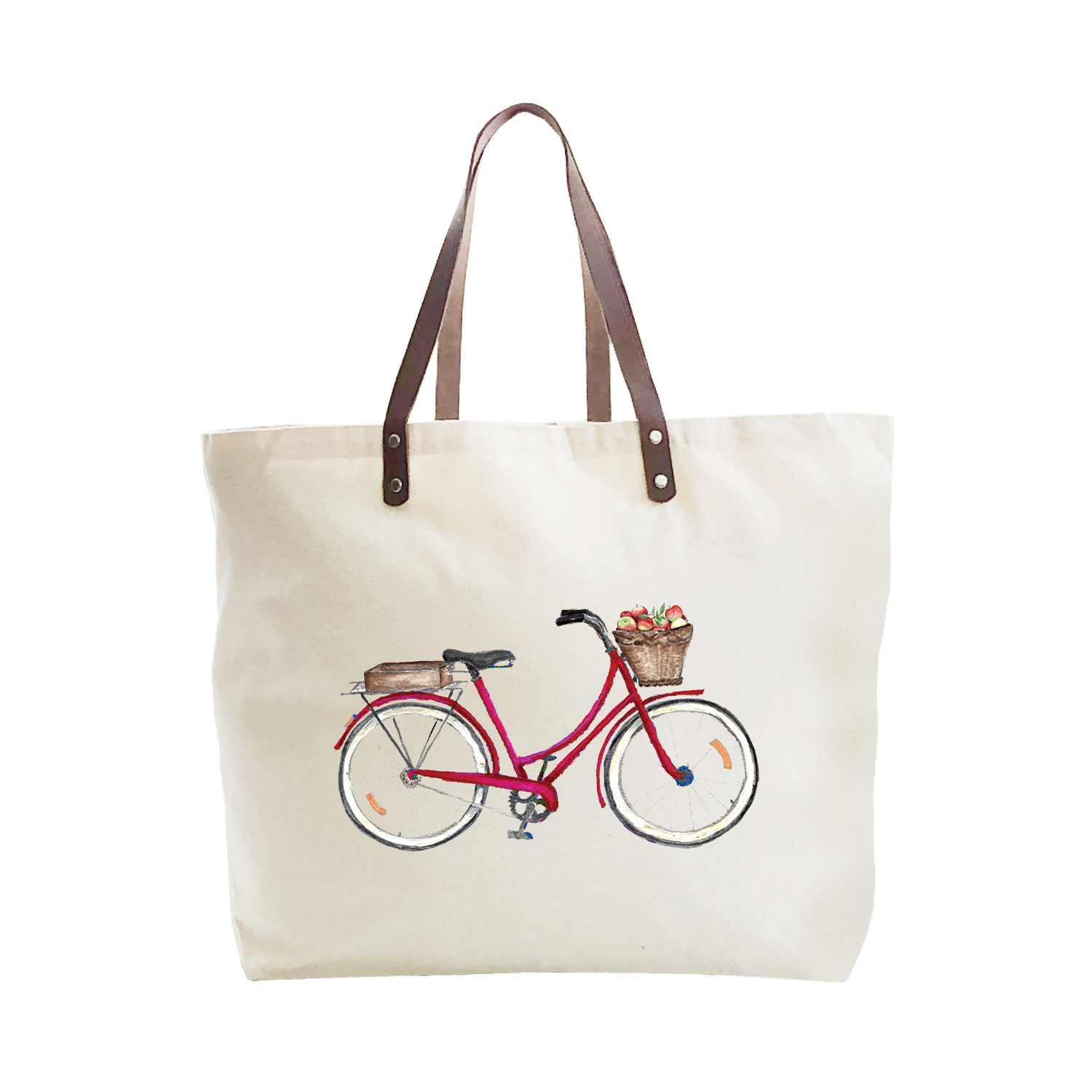 red bike with apples large tote