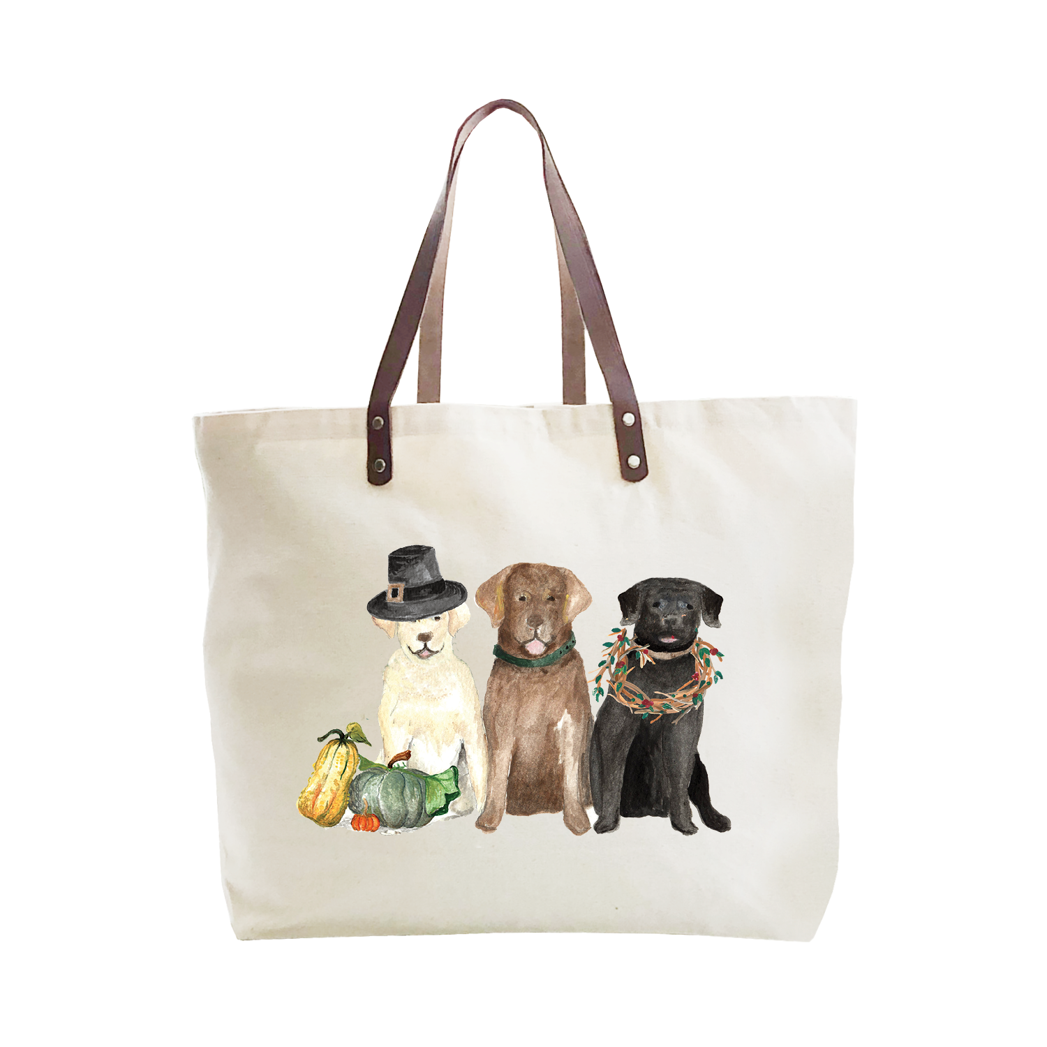 three labs thanksgiving large tote