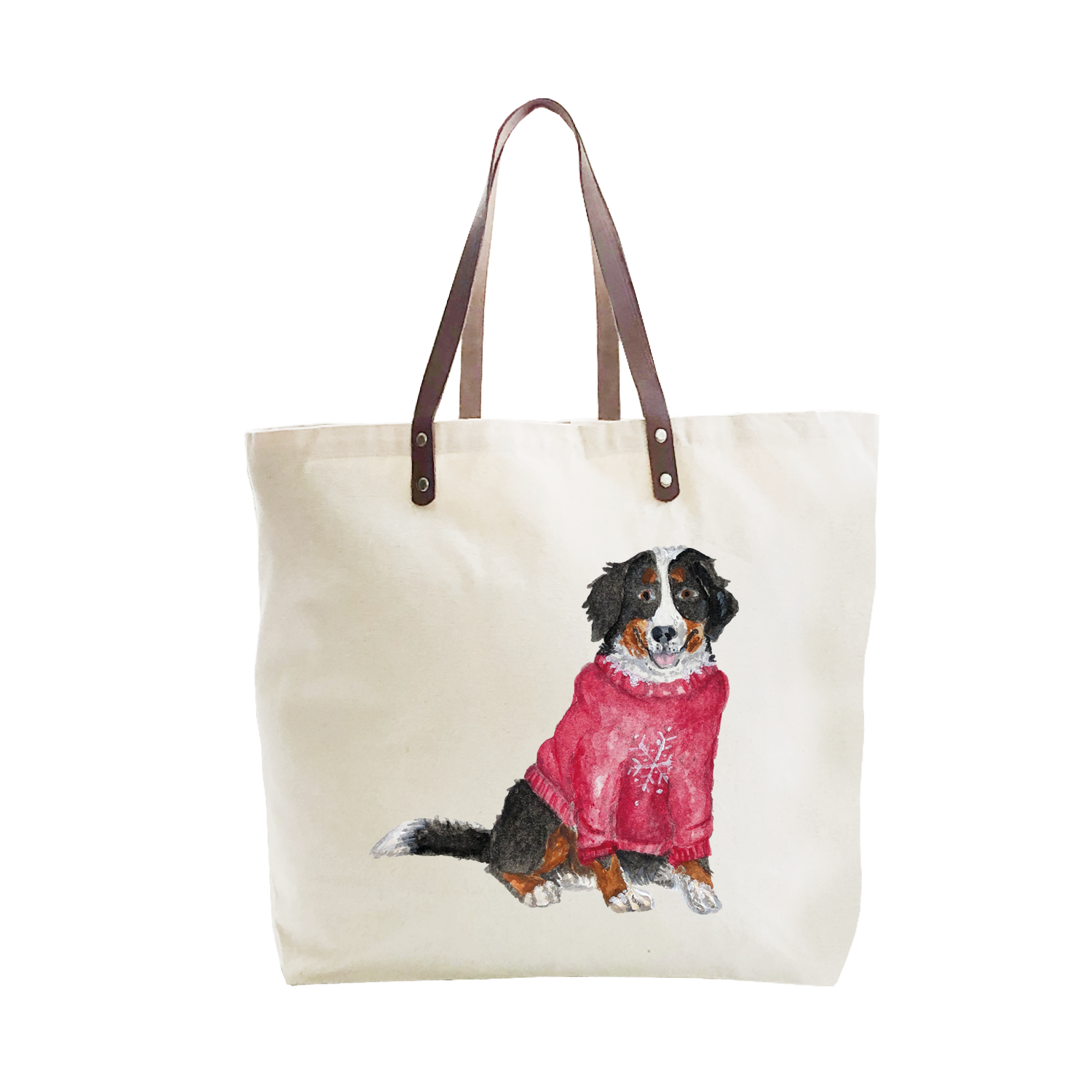 bernese mountain dog in sweater large tote