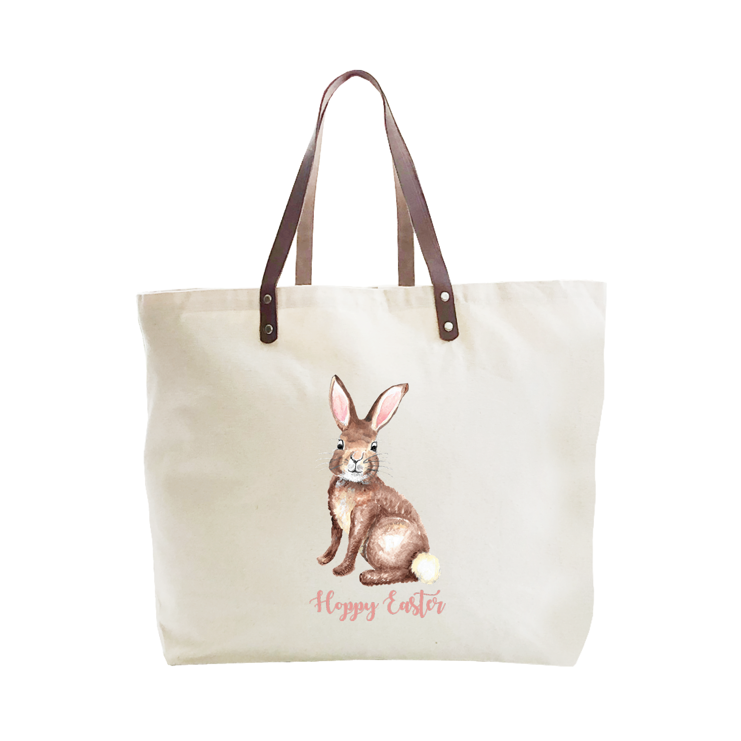 brown bunny with hoppy easter large tote