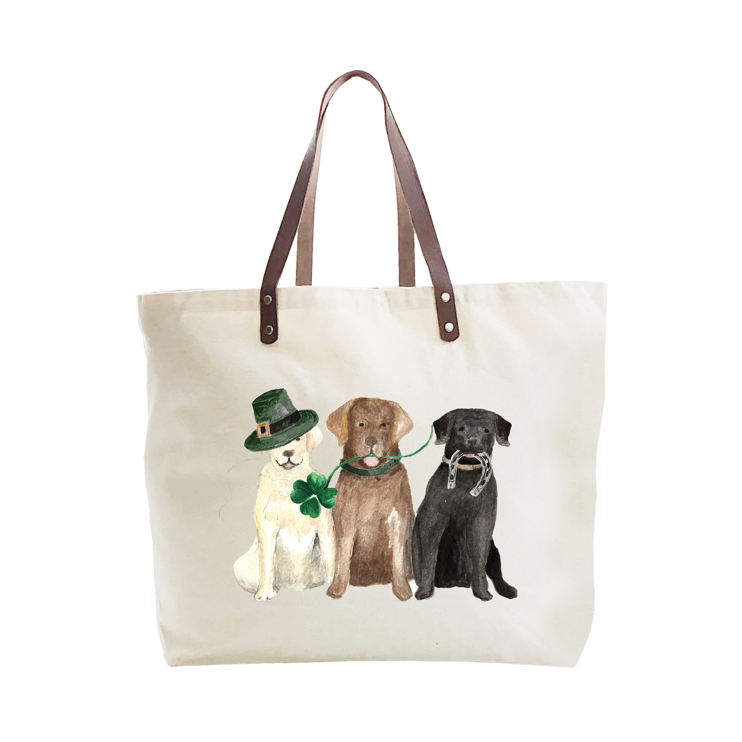three labs st patrick's day large tote