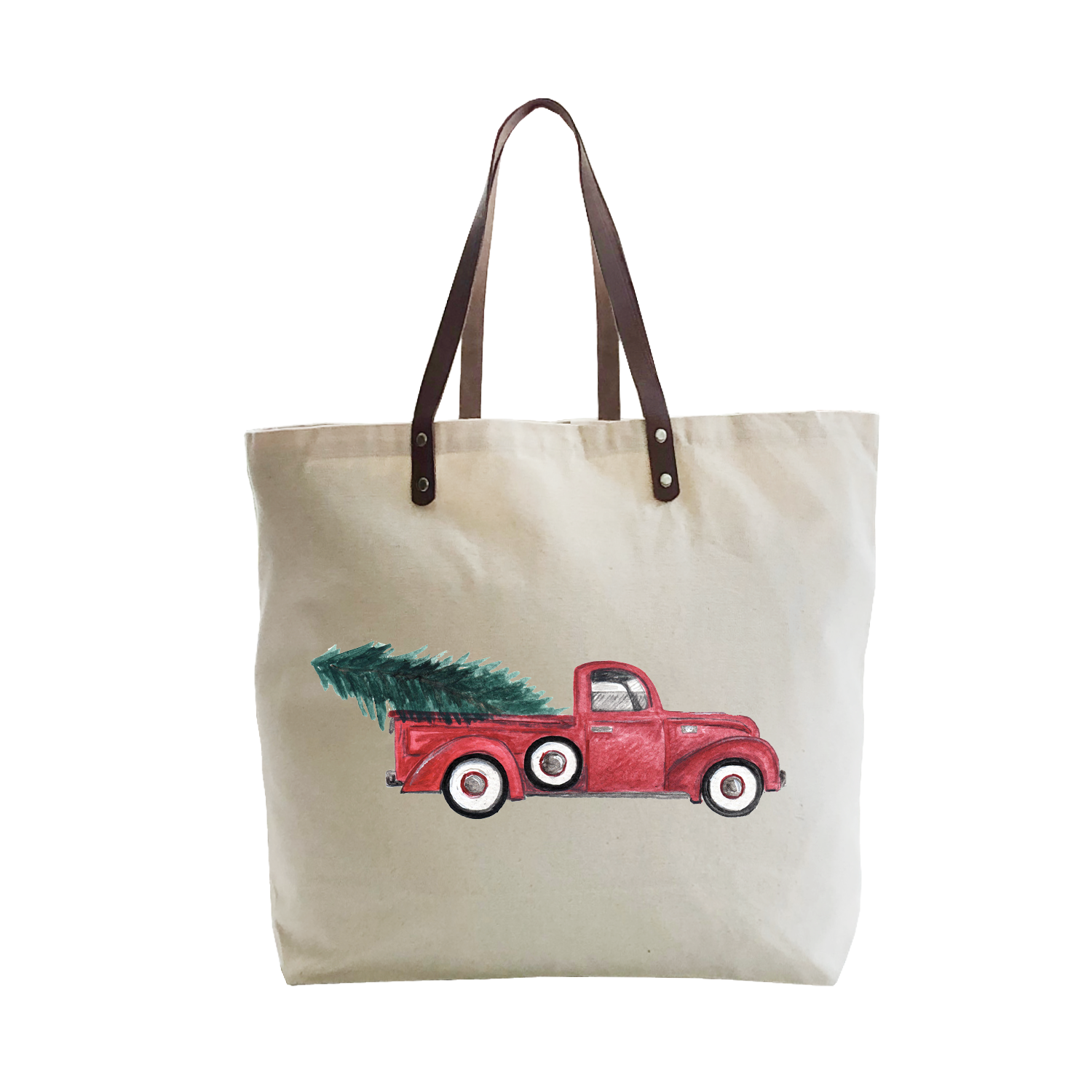 red truck + tree large tote