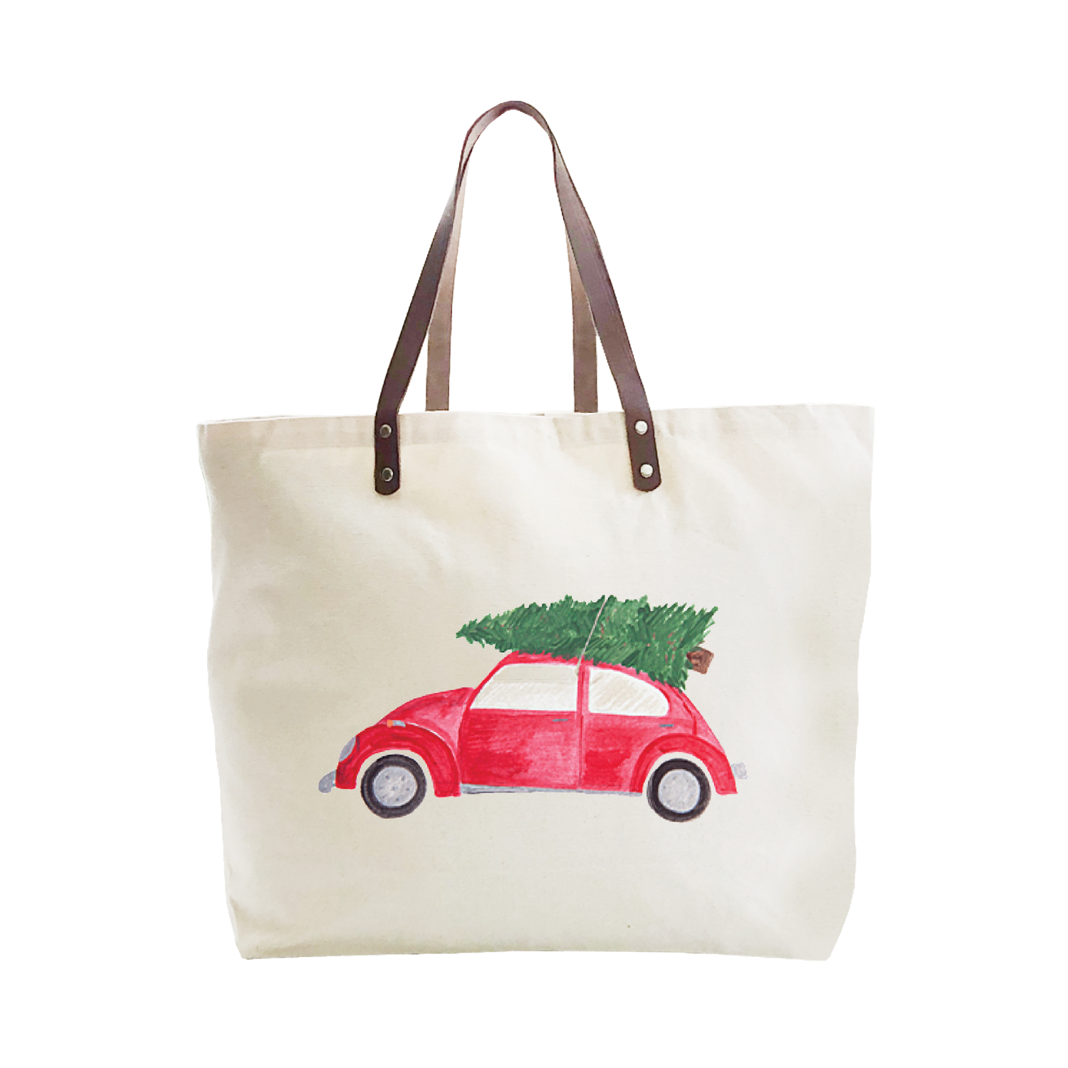 red vw with tree large tote