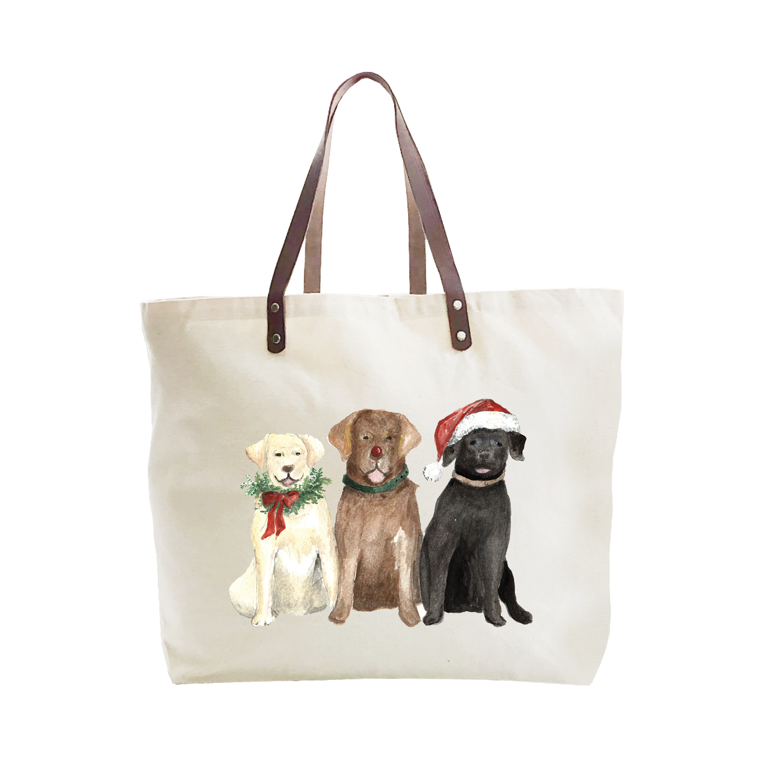 three labs holiday large tote