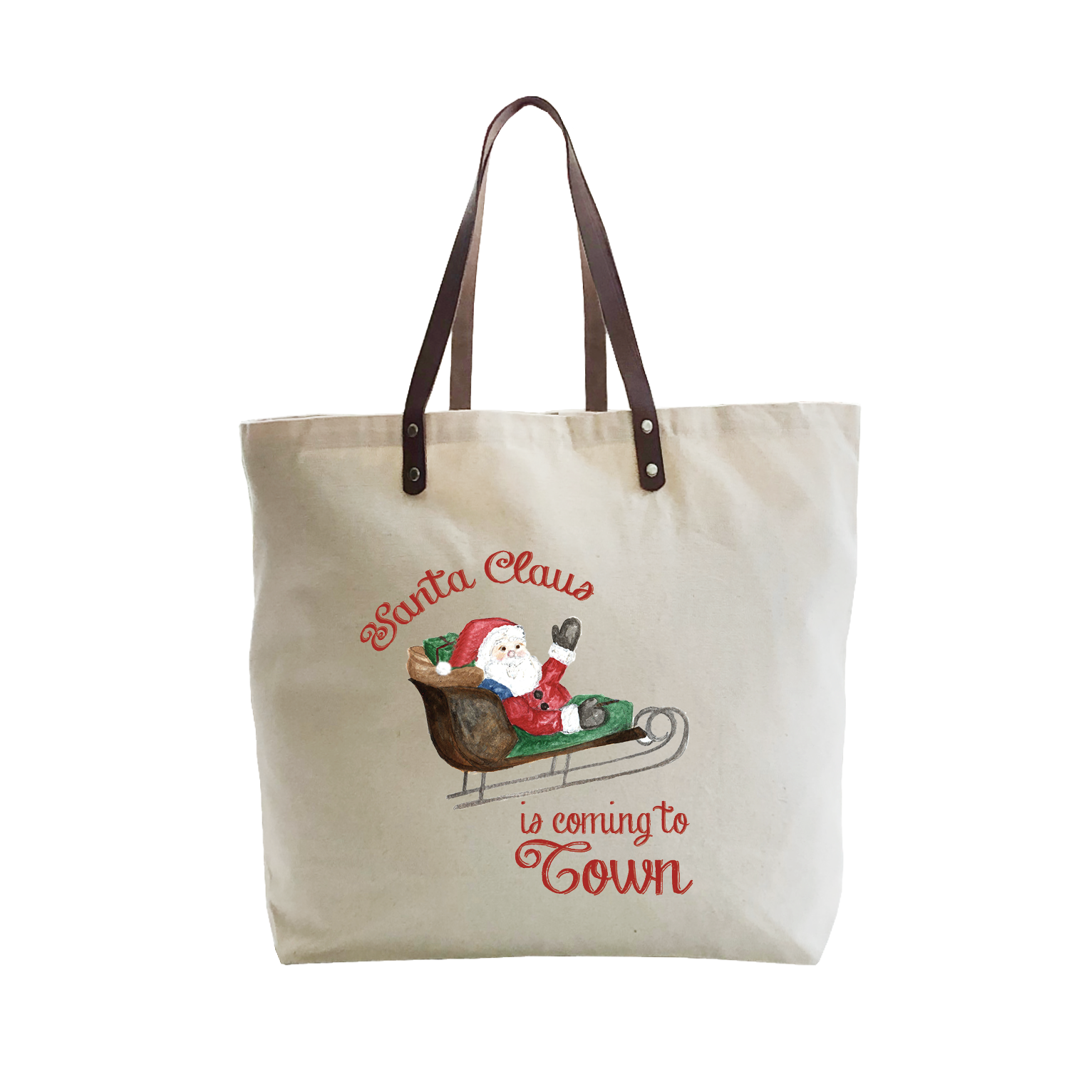 santa claus coming to town large tote