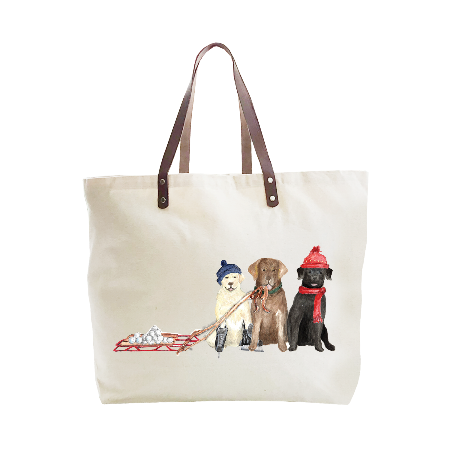 three labs winter large tote