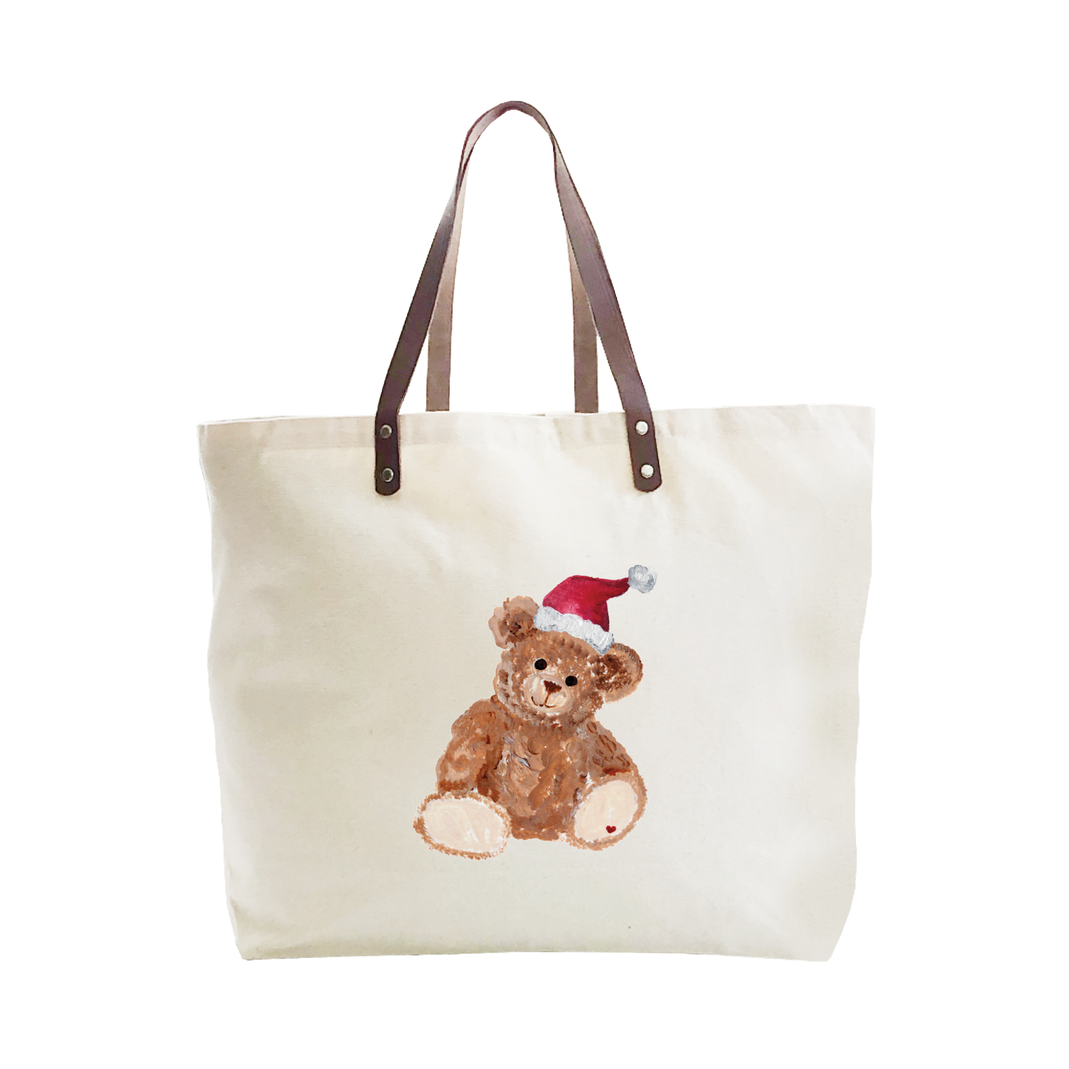 teddy in santa hat large tote