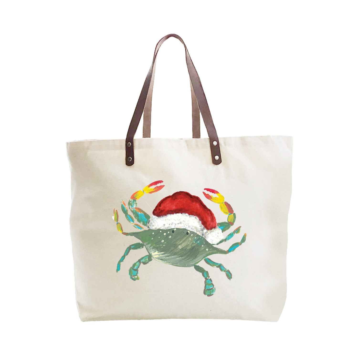 crab with santa hat large tote