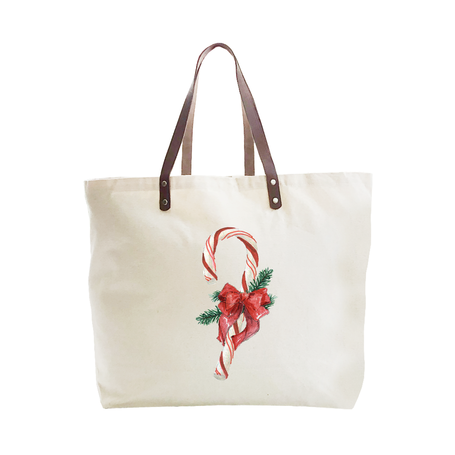 candy cane with bow and evergreens large tote