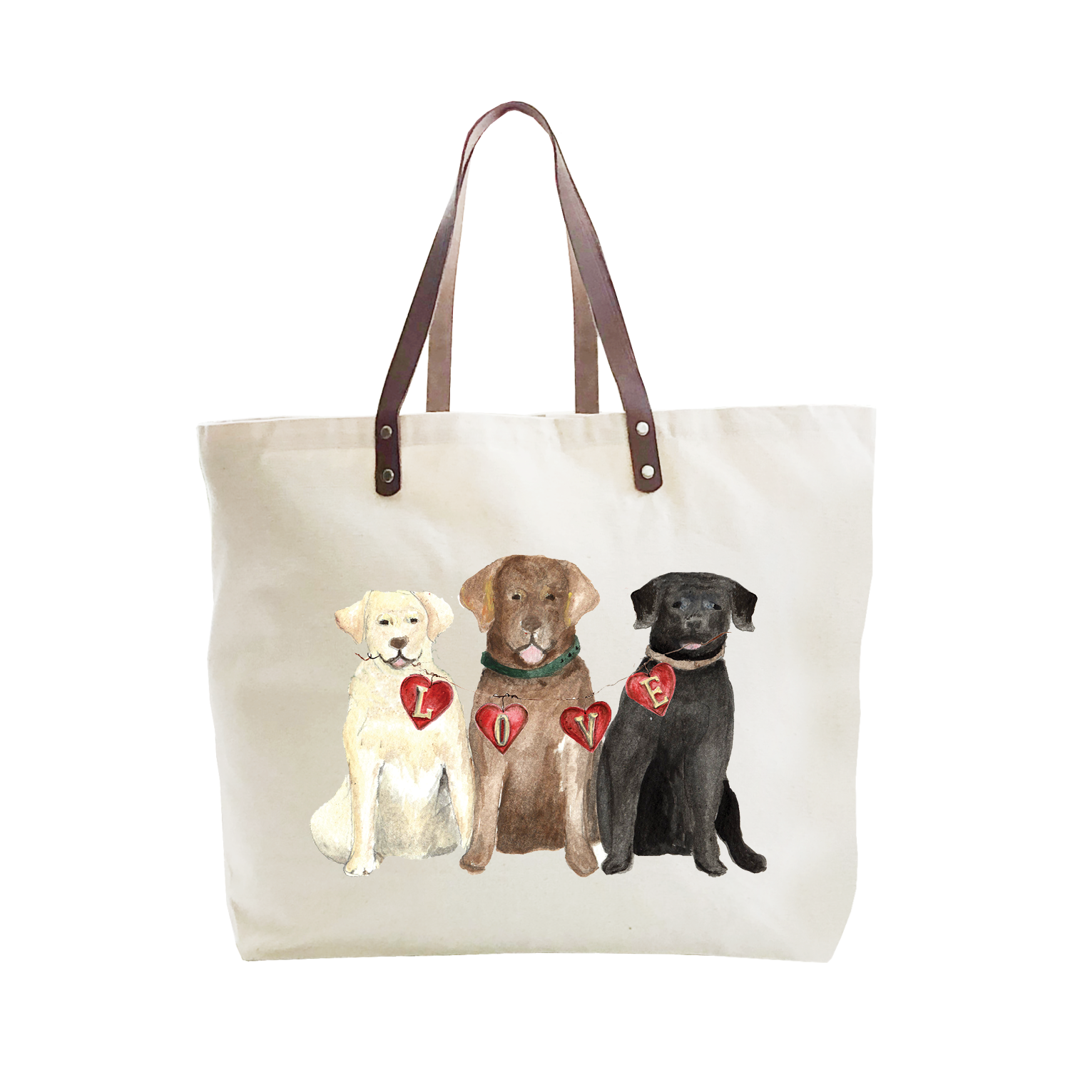 three labs valentine's day large tote