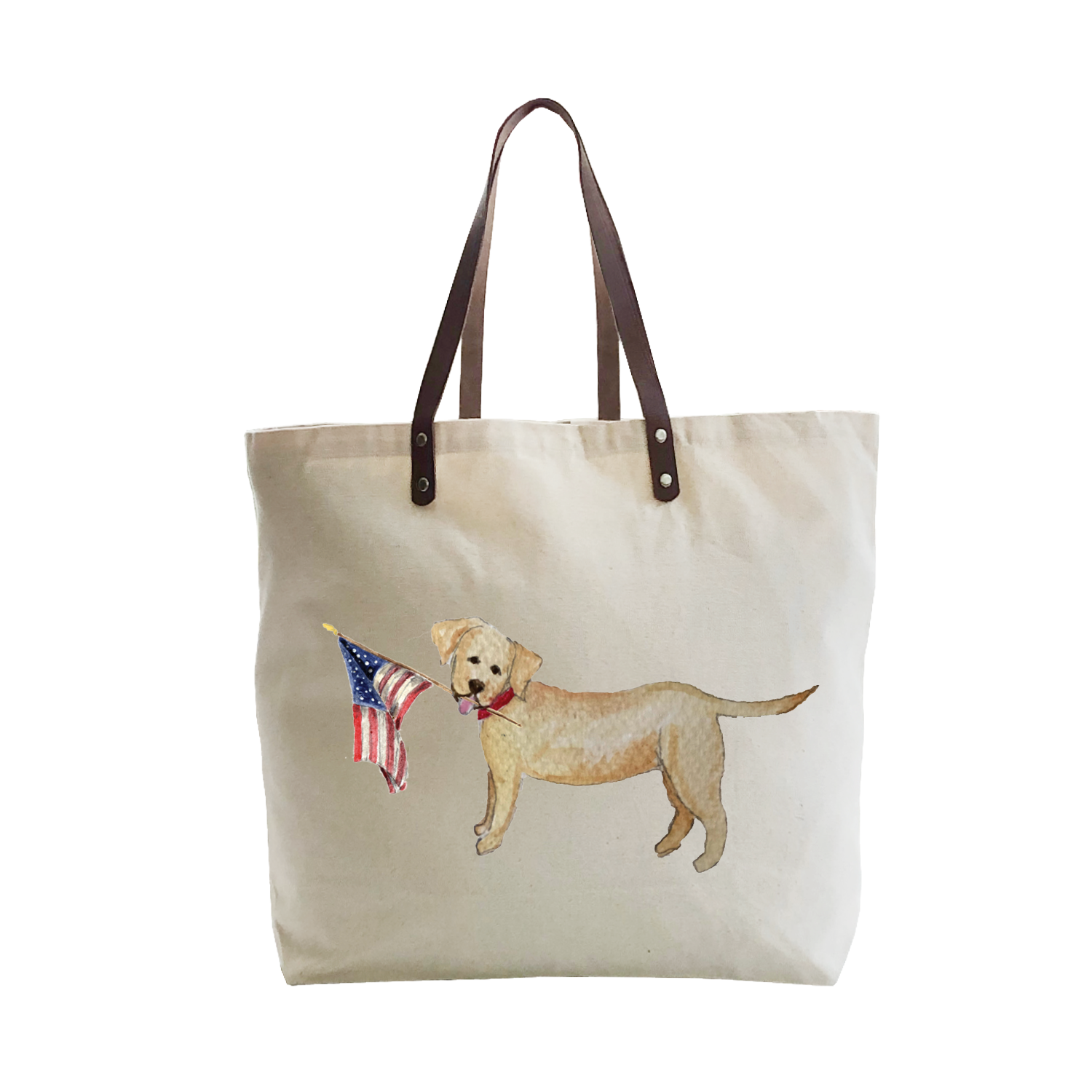 yellow lab with flag large tote
