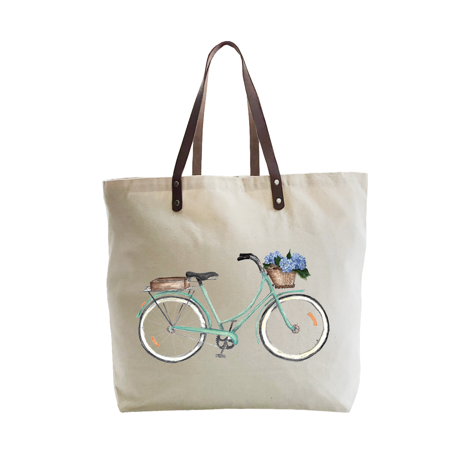 bike with hydrangeas large tote