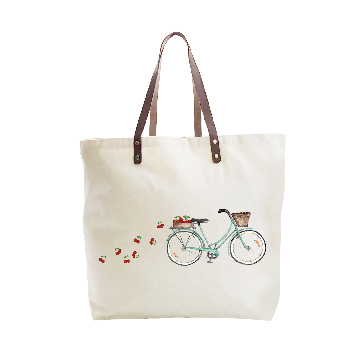 bike with cherries large tote