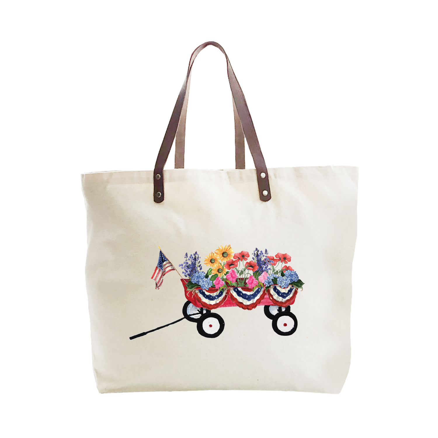 wagon with flowers large tote