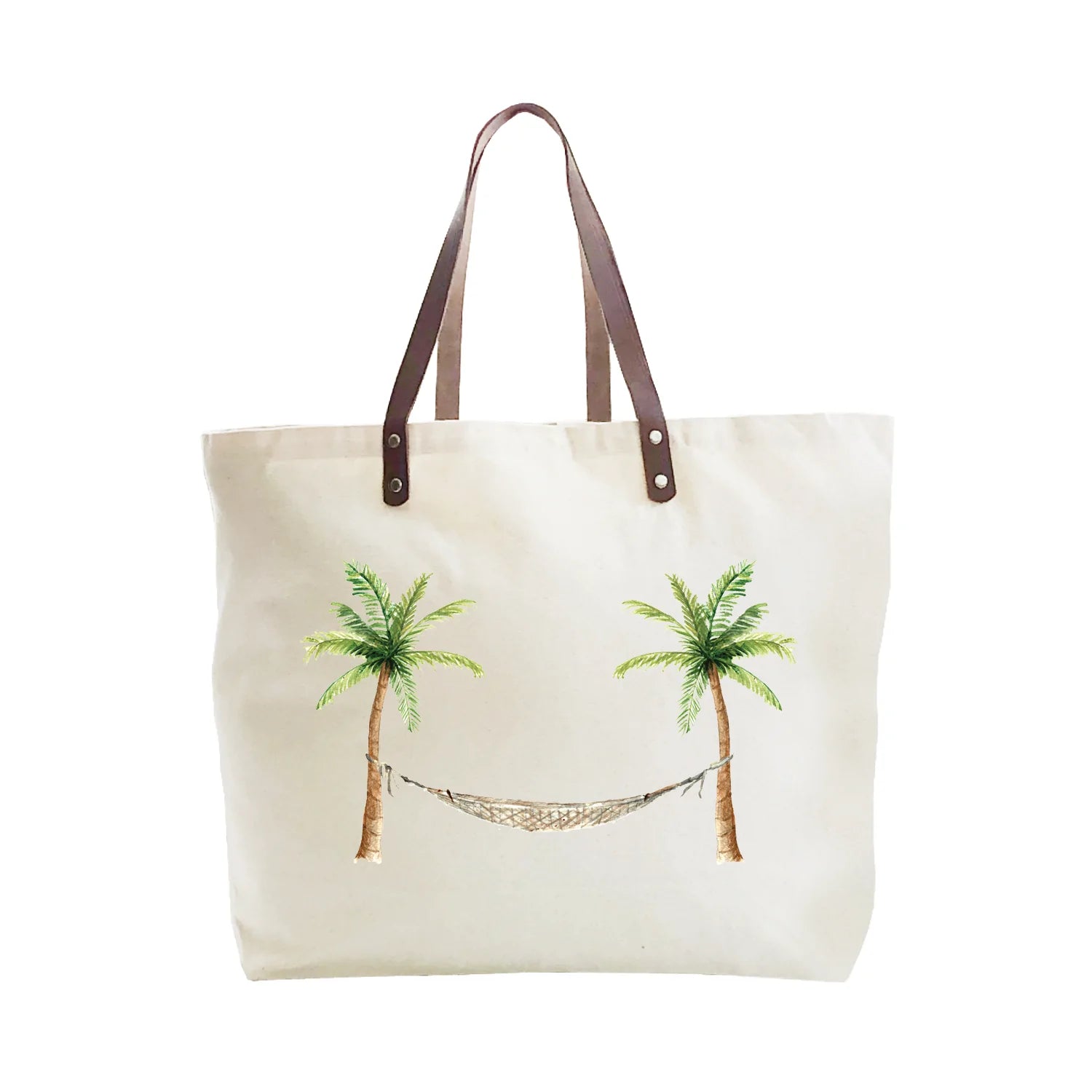 palm trees with hammock large tote