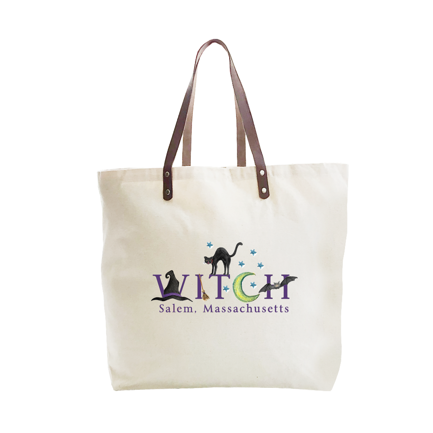 witch salem with black cat large tote