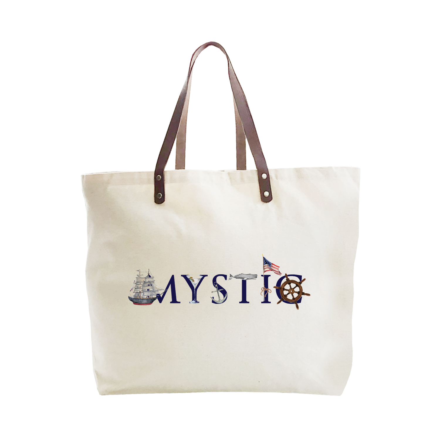 mystic with martini and flag large tote