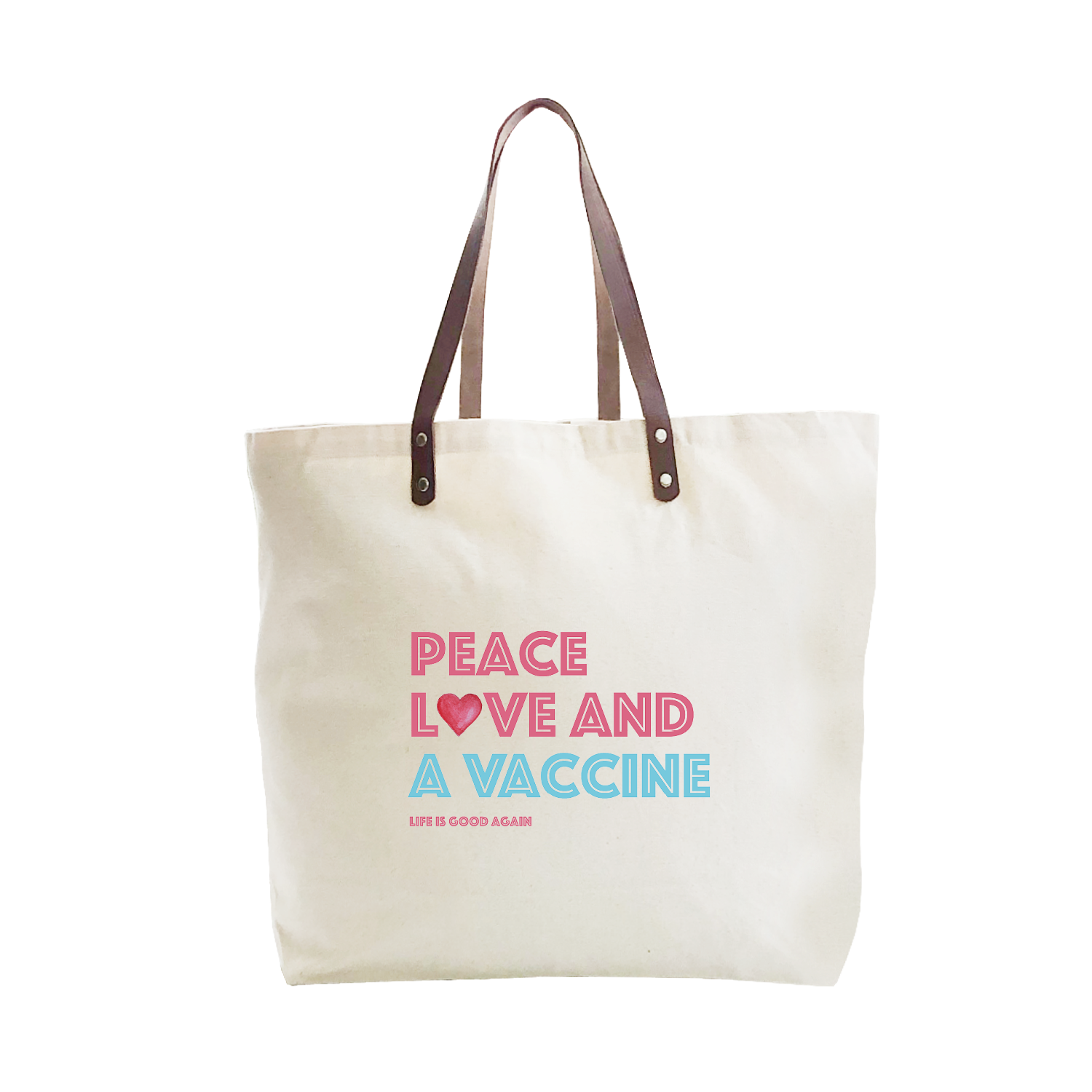 vaccine peace love large tote