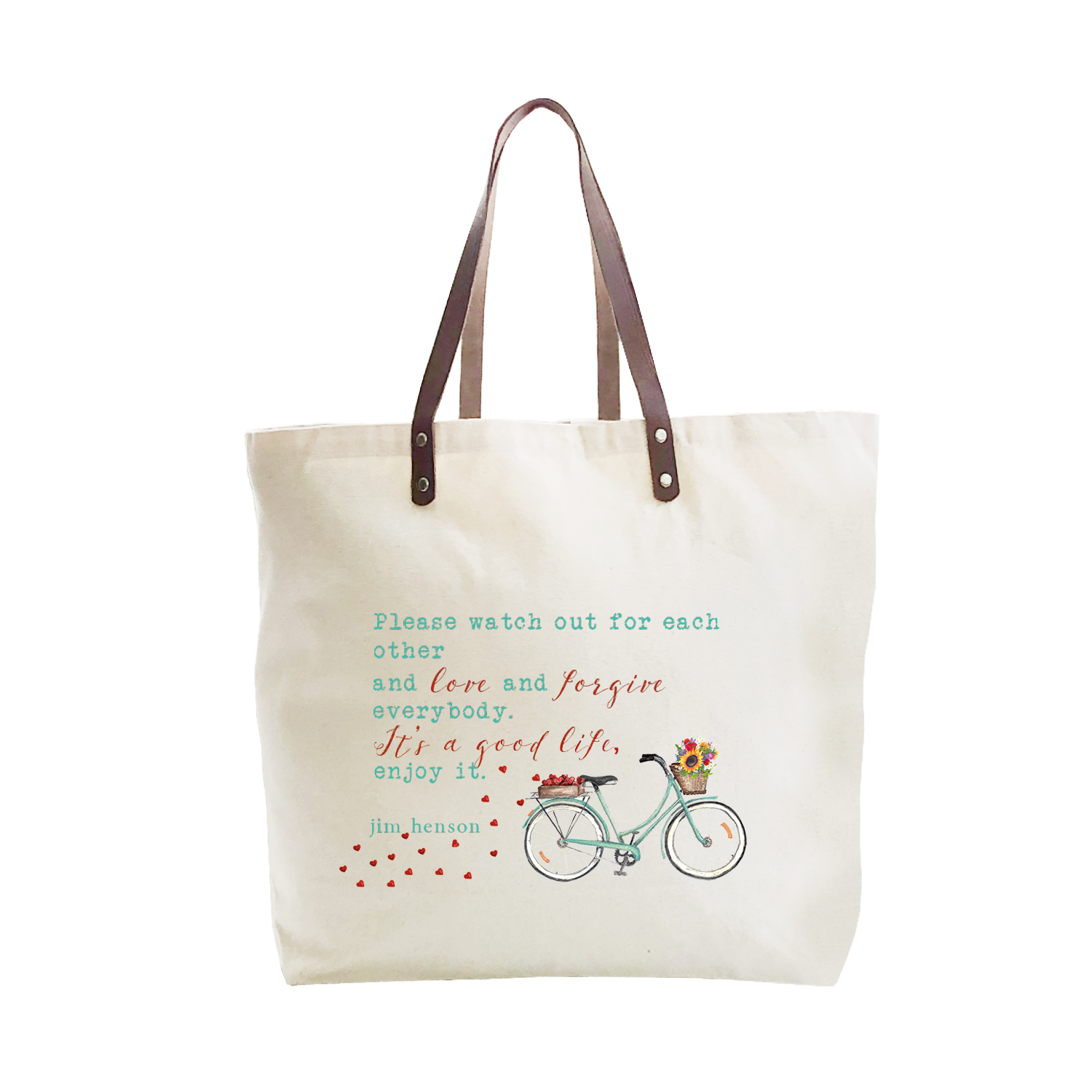 wildflower bike with jim henson quote large tote