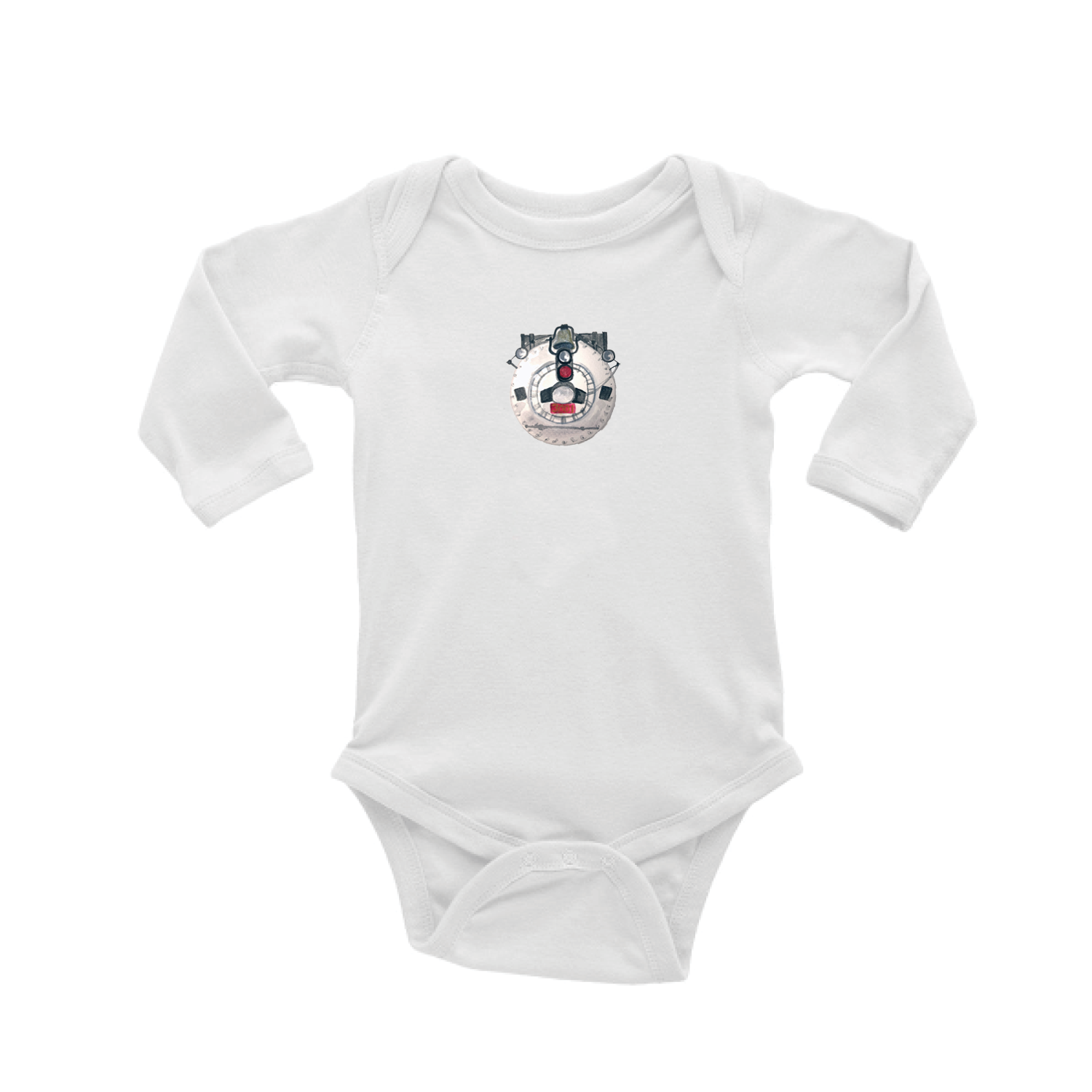 locomotive front baby snap up long sleeve