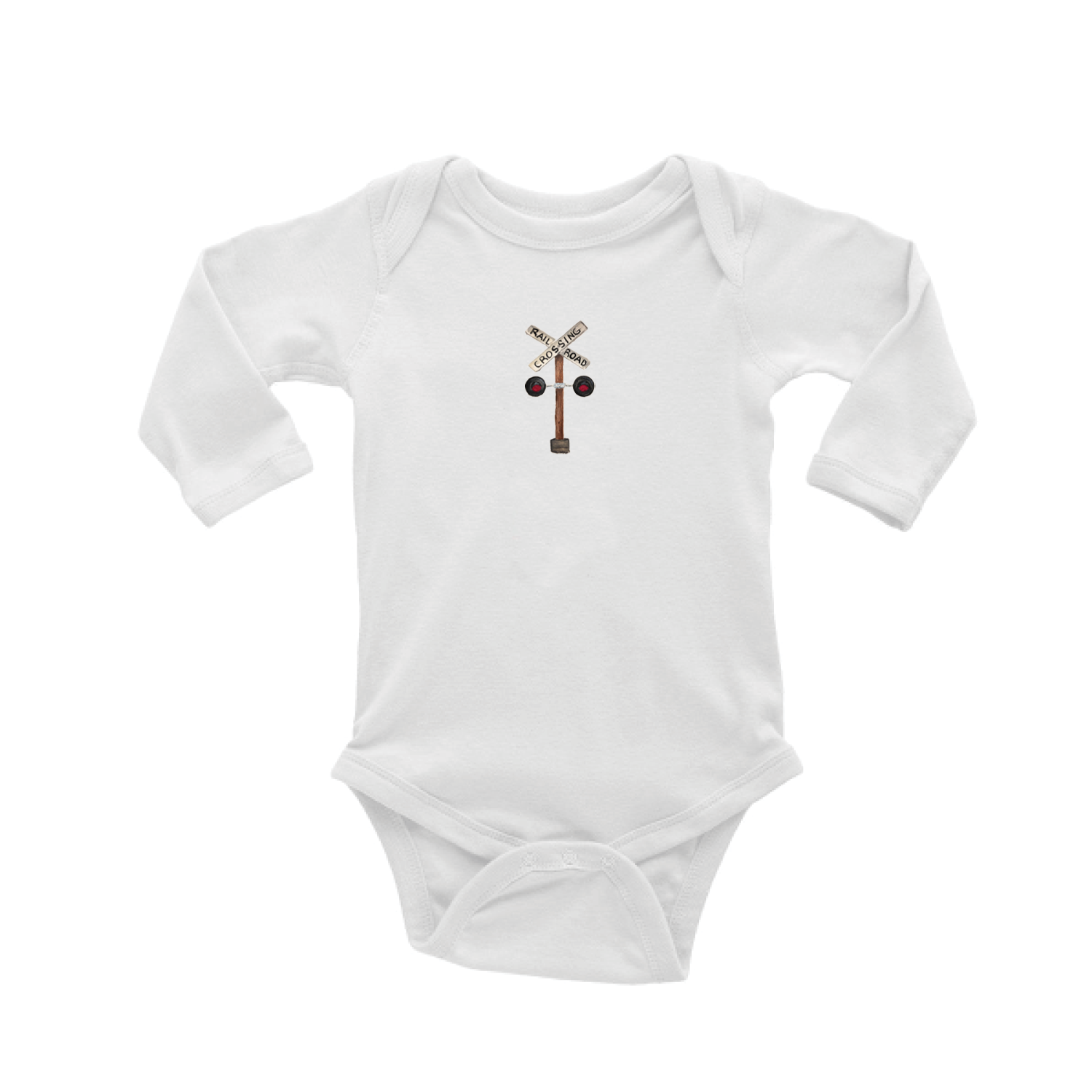 railroad crossing sign baby snap up long sleeve