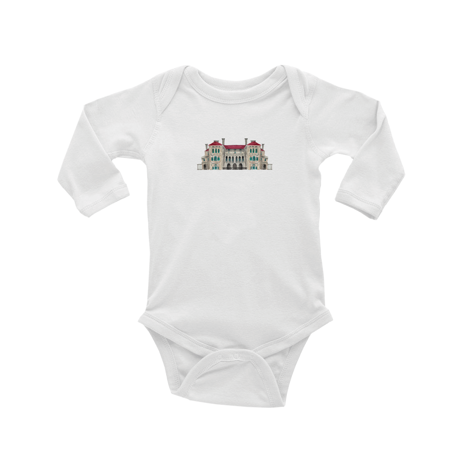 newport mansion with red roof baby snap up long sleeve