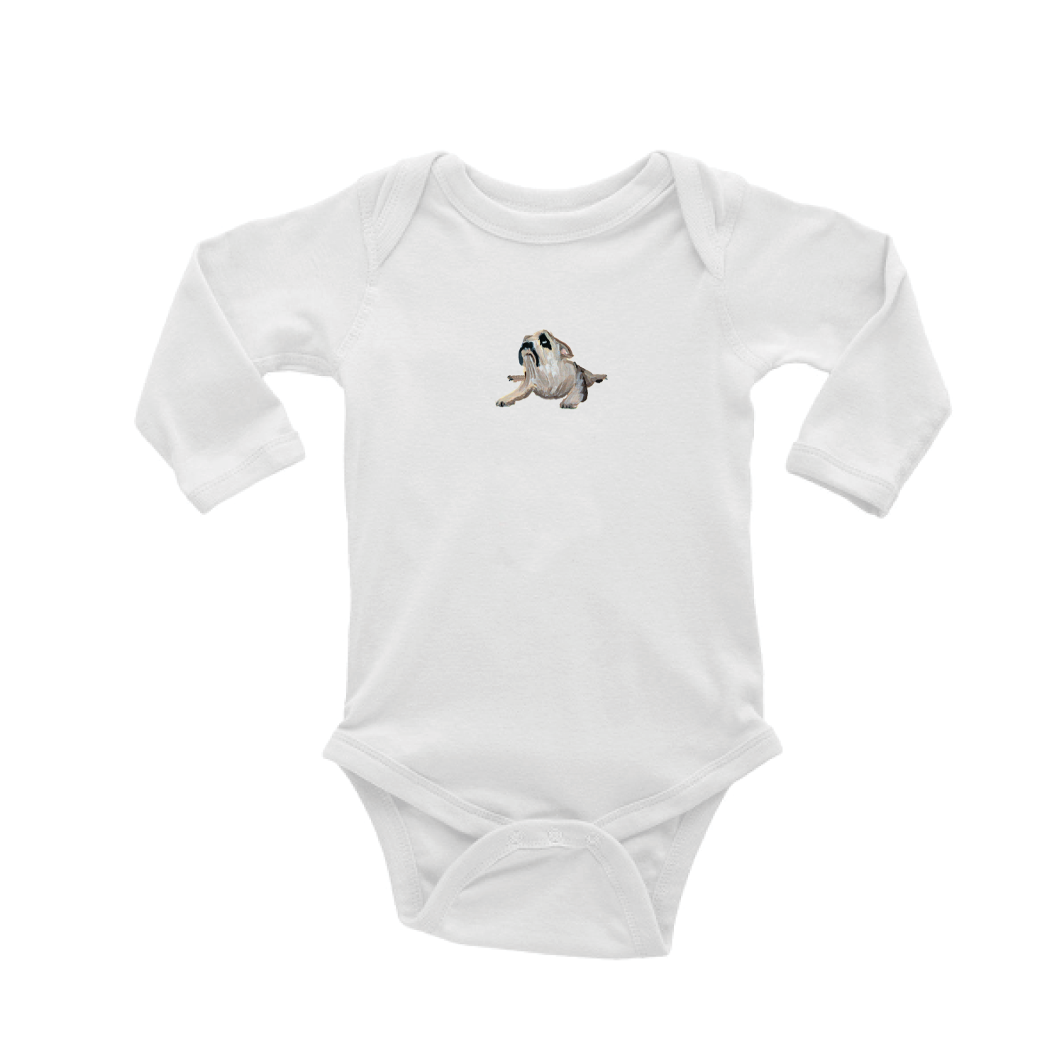 bulldog resting baby snap up long sleeve