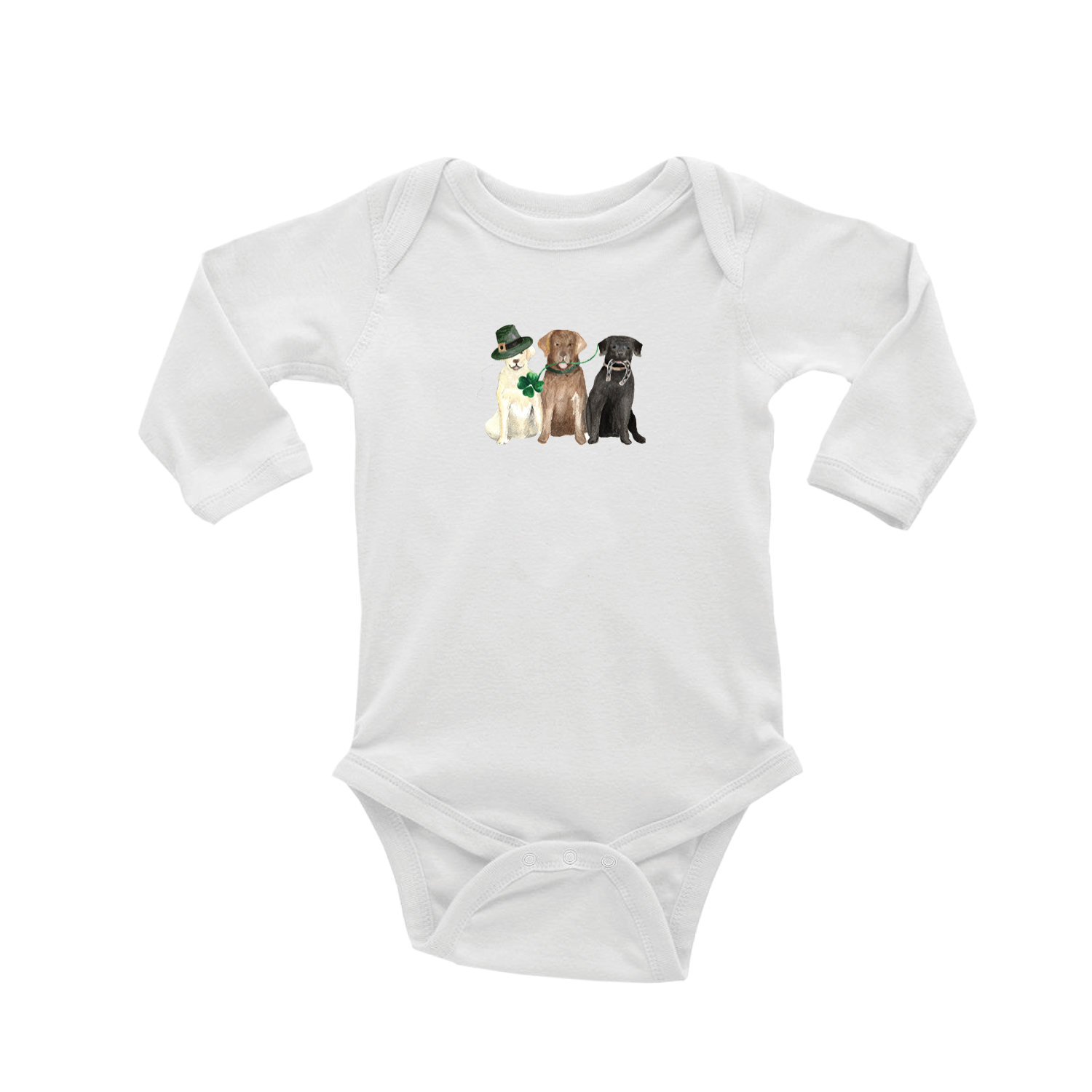 three labs st patrick's day baby snap up long sleeve