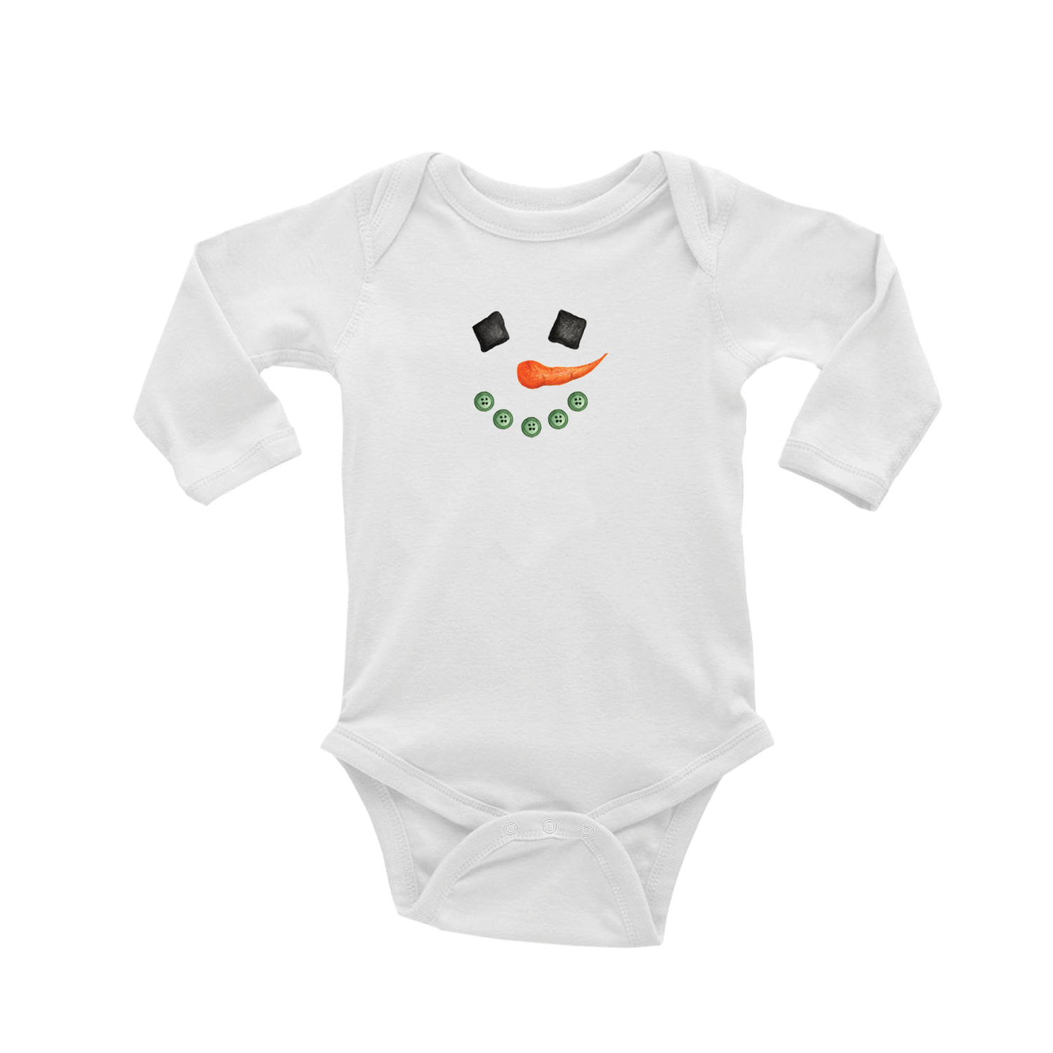 snowman face baby snap up long sleeve