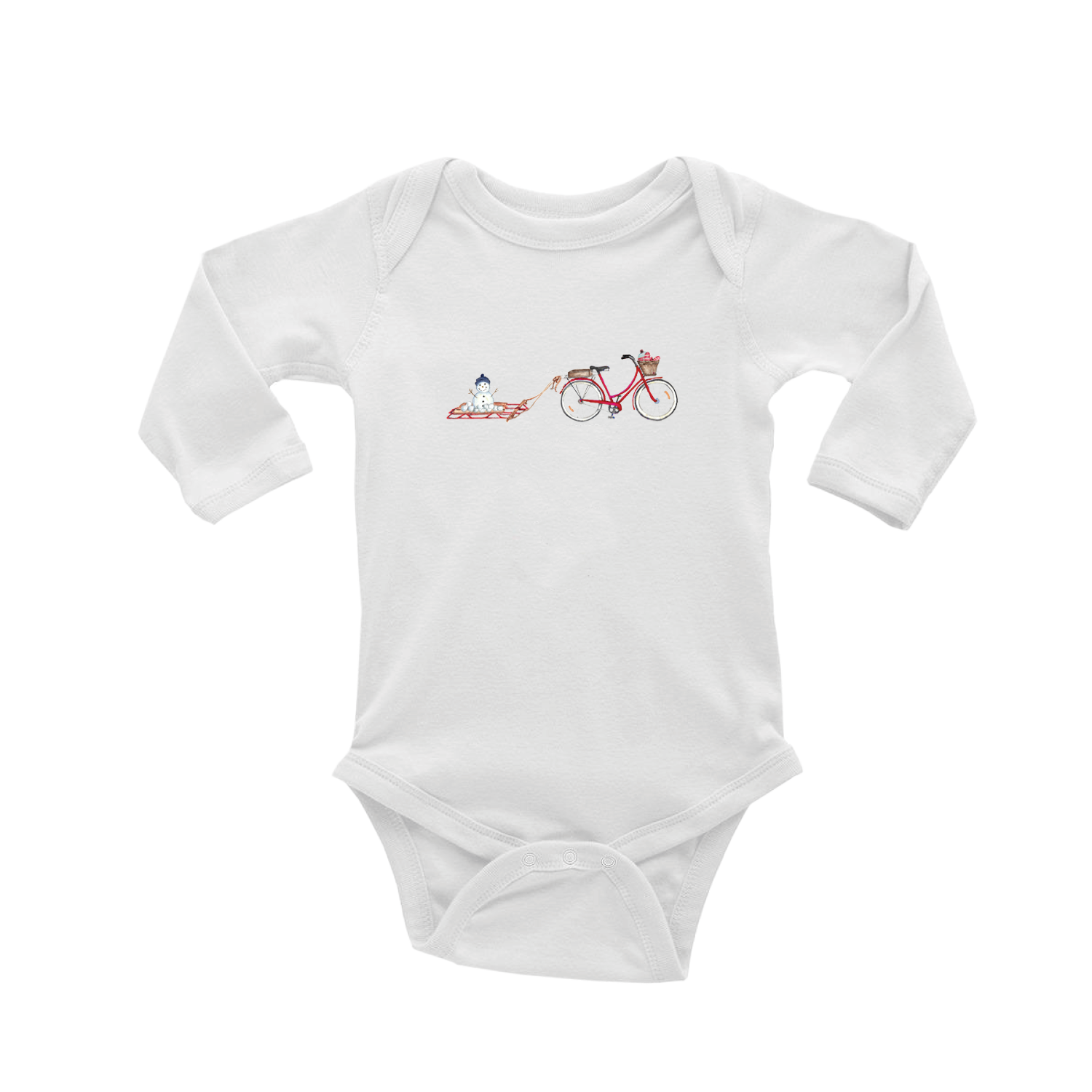 red bike with snowman on sled baby snap up long sleeve