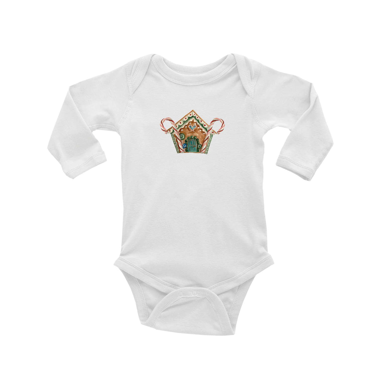 gingerbread house with candy cane baby snap up long sleeve