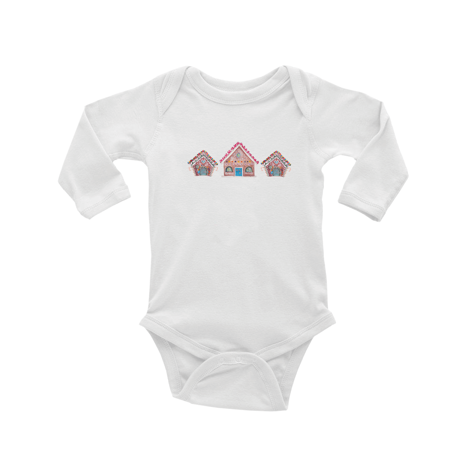 three gingerbread houses baby snap up long sleeve