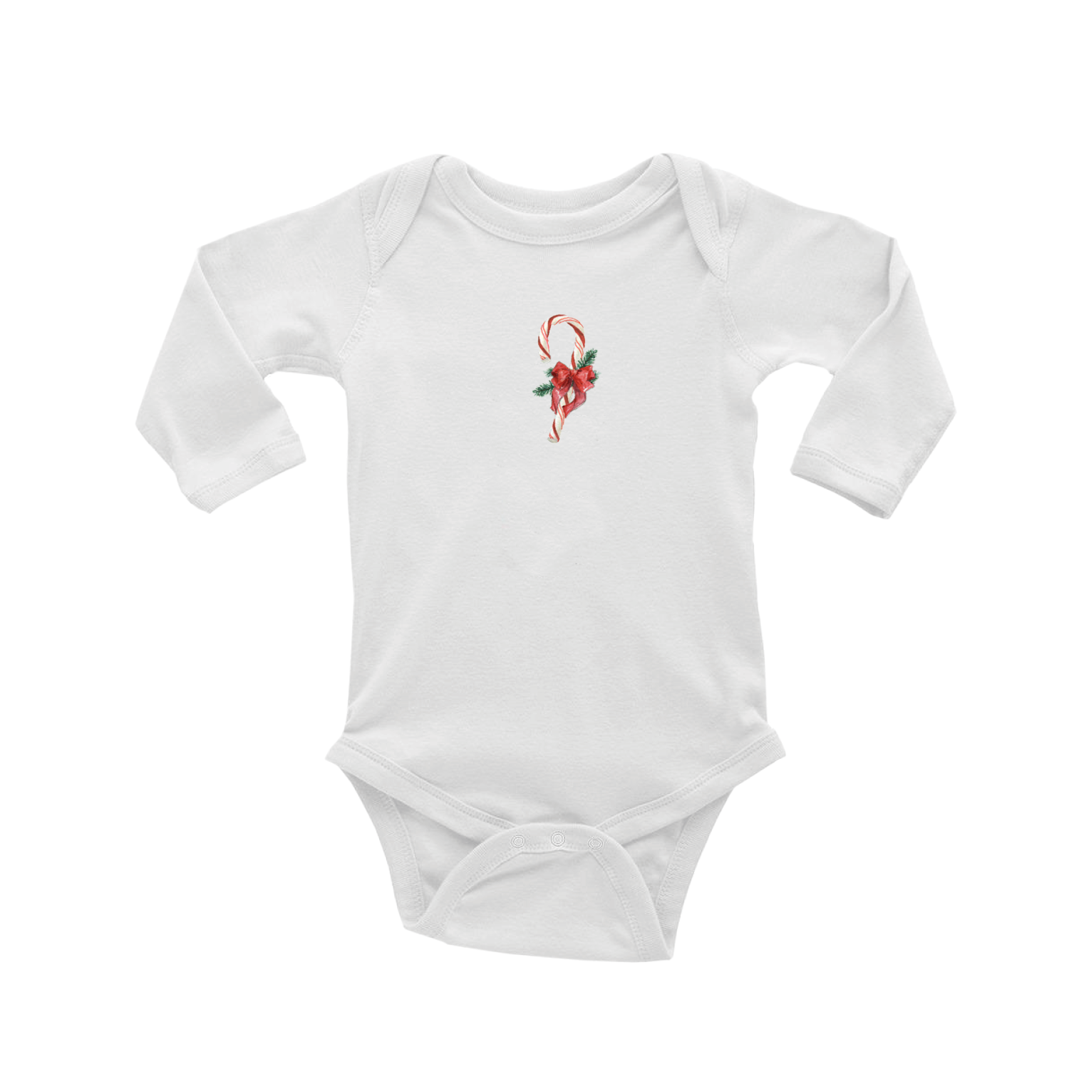 candy cane with bow and evergreens baby snap up long sleeve