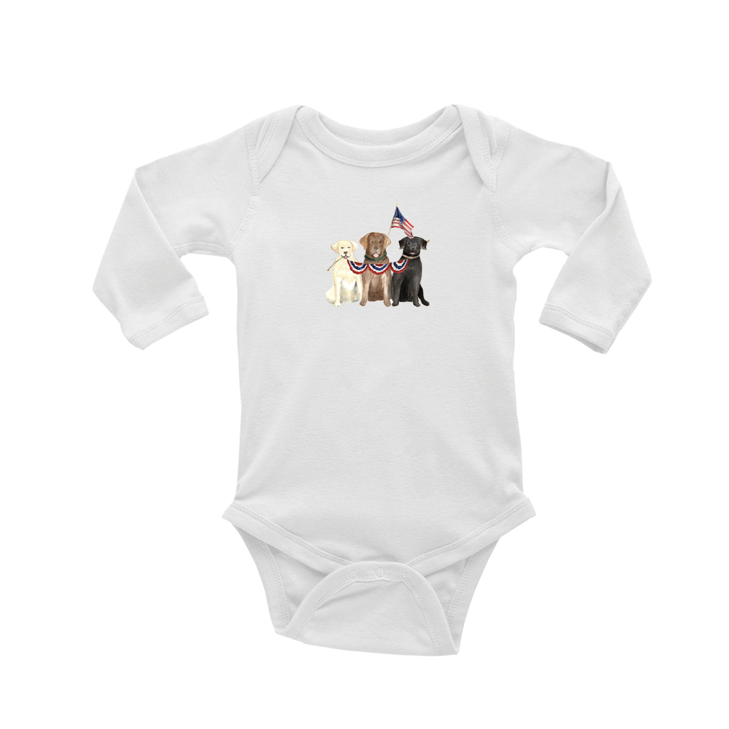 three labs 4th of july baby snap up long sleeve
