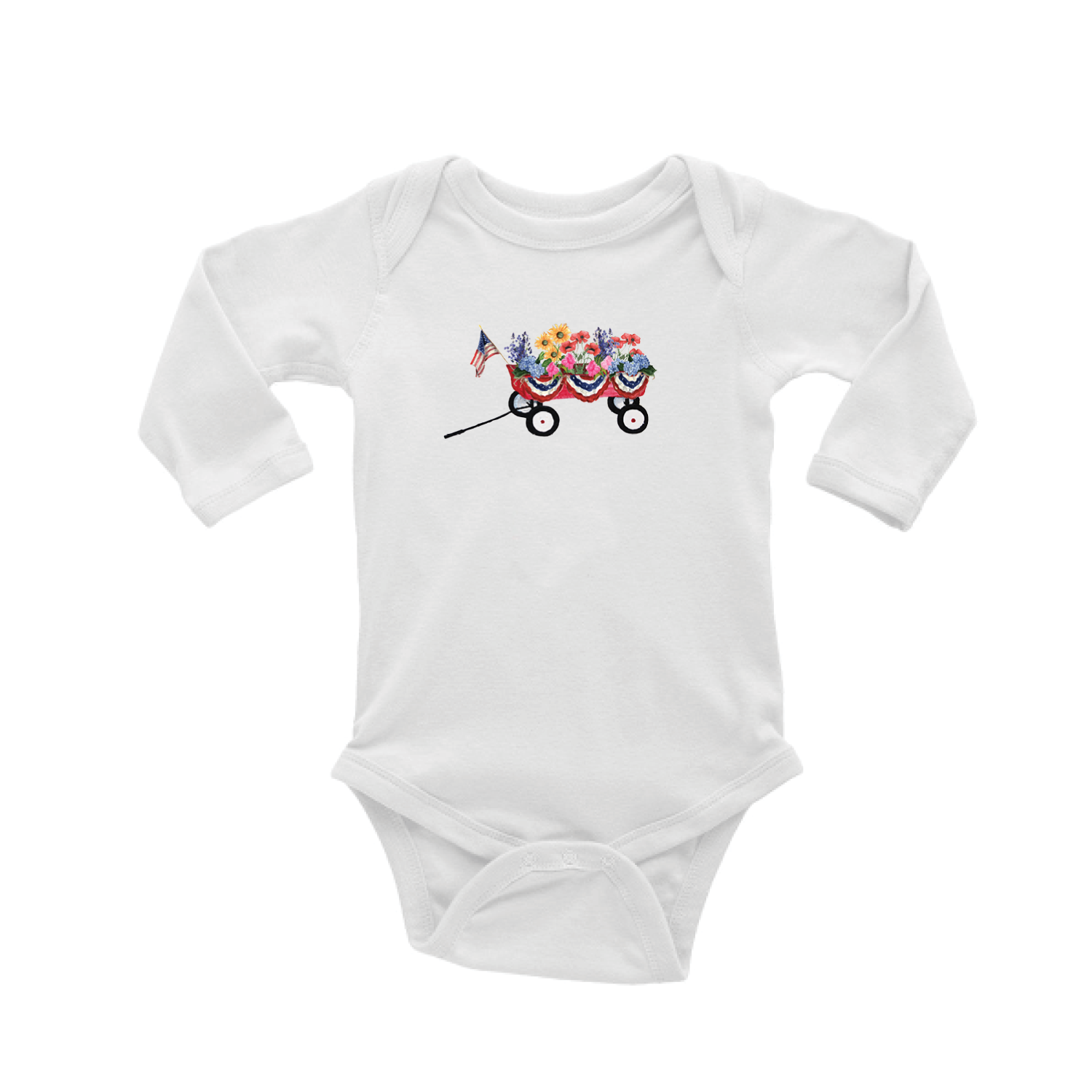 wagon with flowers baby snap up long sleeve