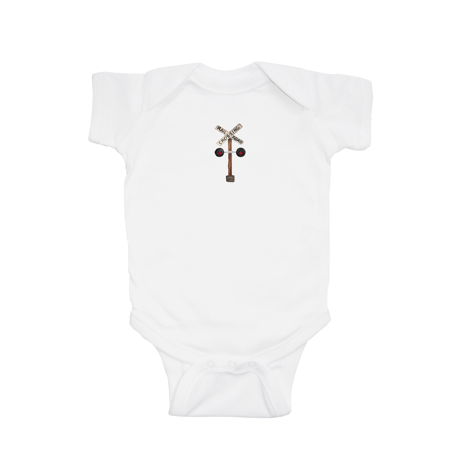 railroad crossing sign baby snap up short sleeve