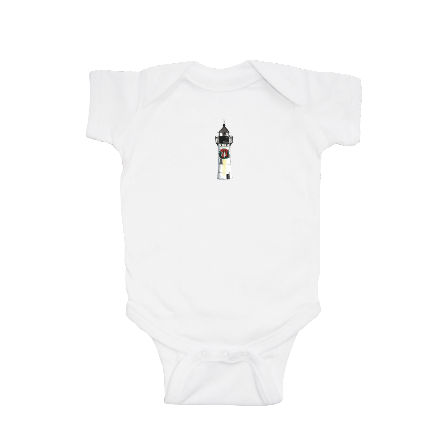 nubble lighthouse with wreath baby snap up short sleeve