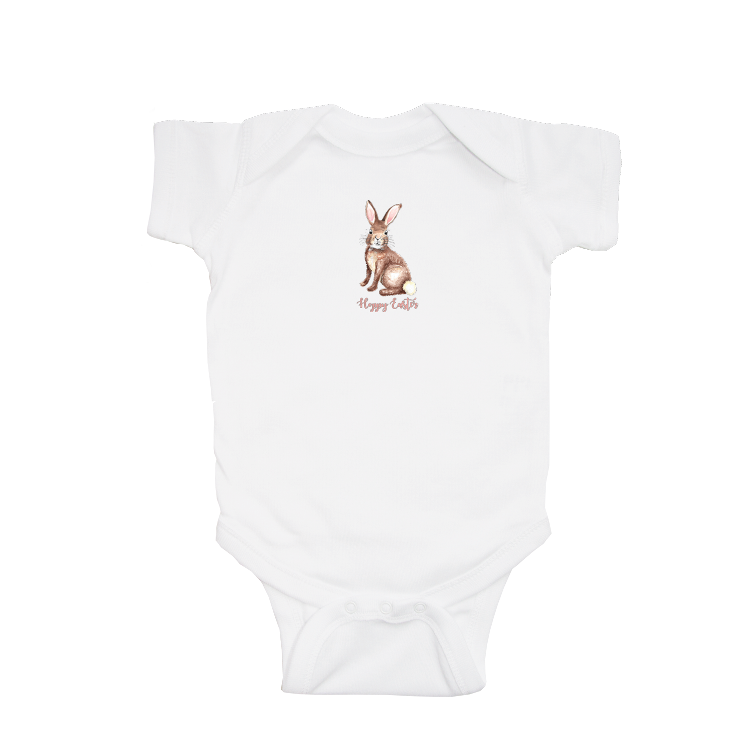 brown bunny with hoppy easter baby snap up short sleeve