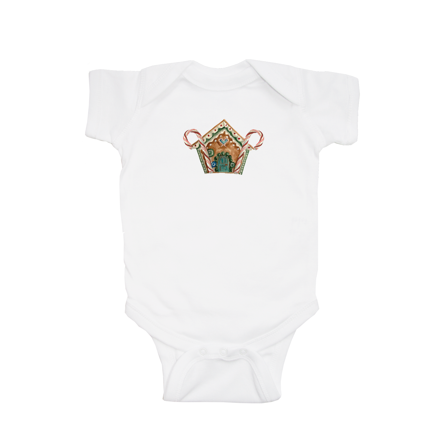 gingerbread house with candy cane baby snap up short sleeve