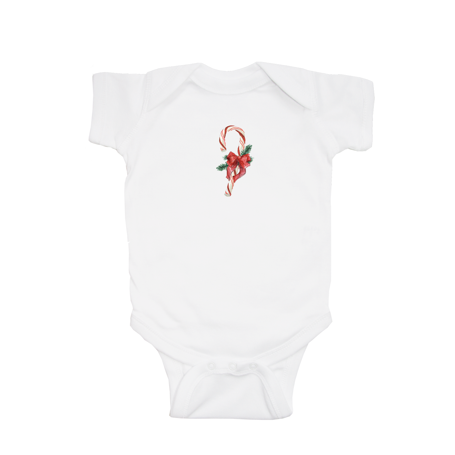 candy cane with bow and evergreens baby snap up short sleeve