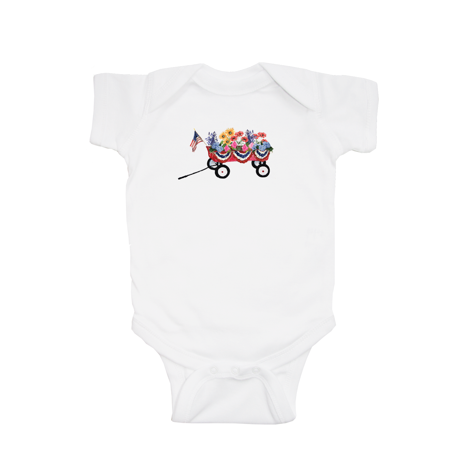 wagon with flowers baby snap up short sleeve