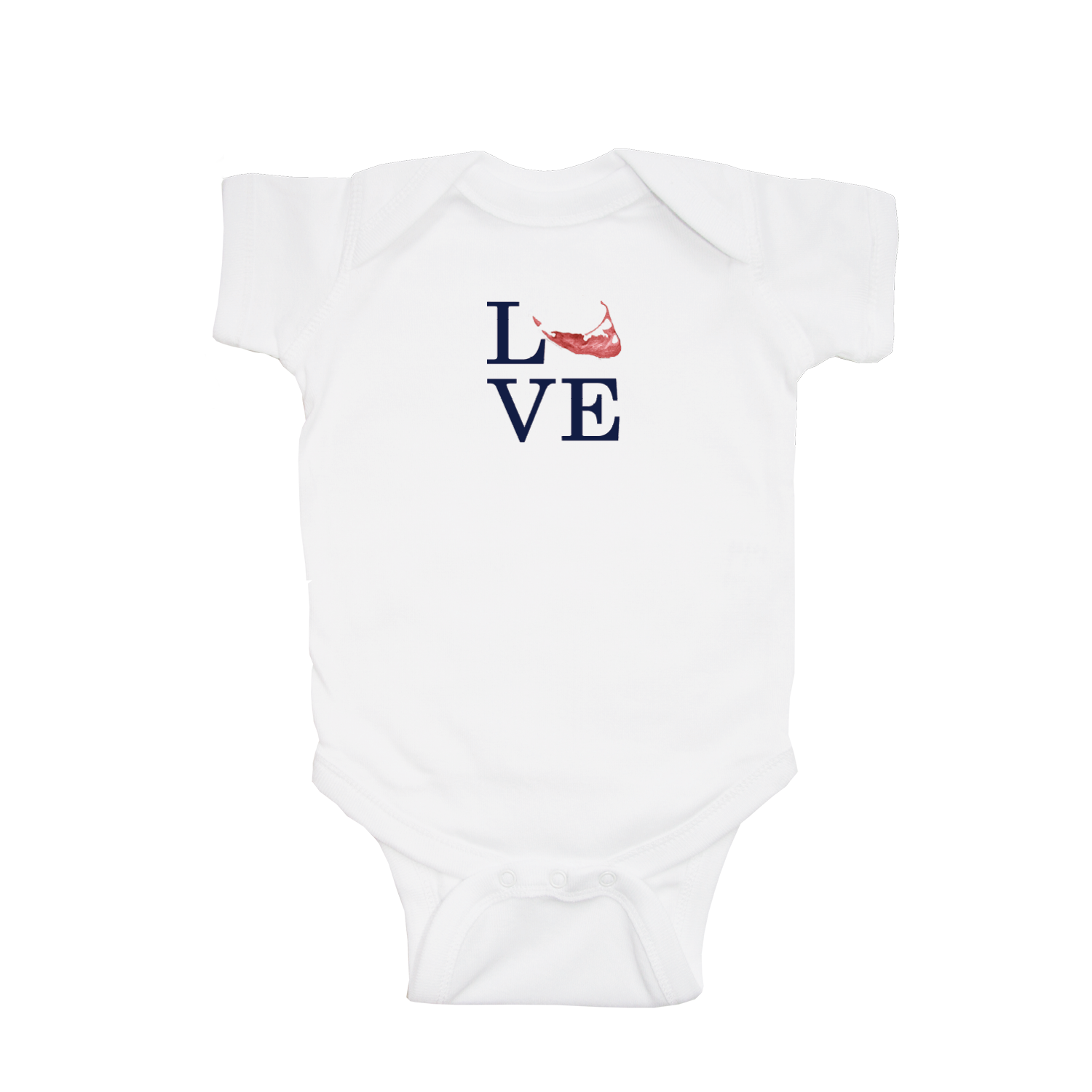 love nantucket island navy text with red island baby snap up short sleeve