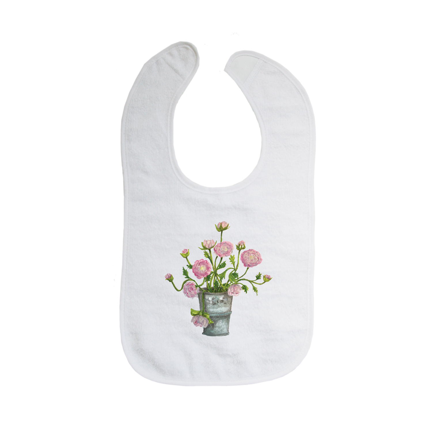 ranunculus in bucket bib