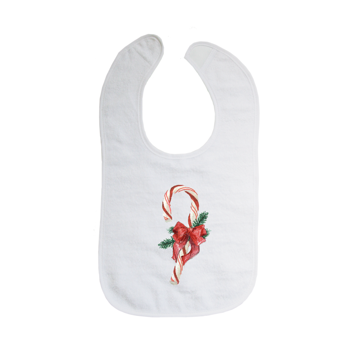 candy cane with bow and evergreens bib